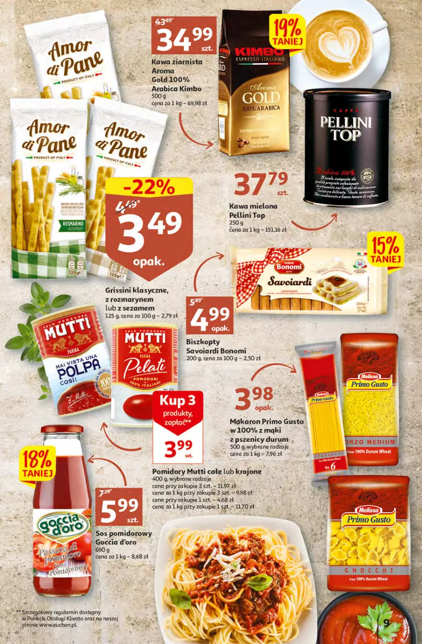 Gazetka promocyjna Auchan - Gazetka KORZYŚCI z kartą SKARBONKA Hipermarket Auchan - ważna 02.02 do 08.02.2023 - strona 9 - produkty: BIC, Biszkopty, Grissini, Kawa, Kawa mielona, Kawa ziarnista, Pomidory, Rum, Sezam, Sos, Sos pomidorowy, Top, Wasa