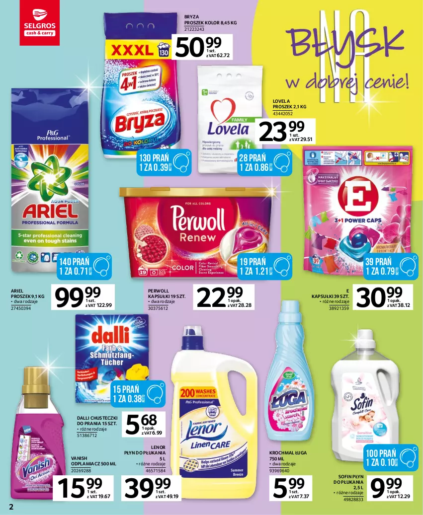 Gazetka promocyjna Selgros - Katalog Sprzątanie - ważna 02.03 do 15.03.2023 - strona 2 - produkty: Ariel, Bryza, Chusteczki, Chusteczki do prania, Lenor, Lovela, Odplamiacz, Perwoll, Płyn do płukania, Vanish