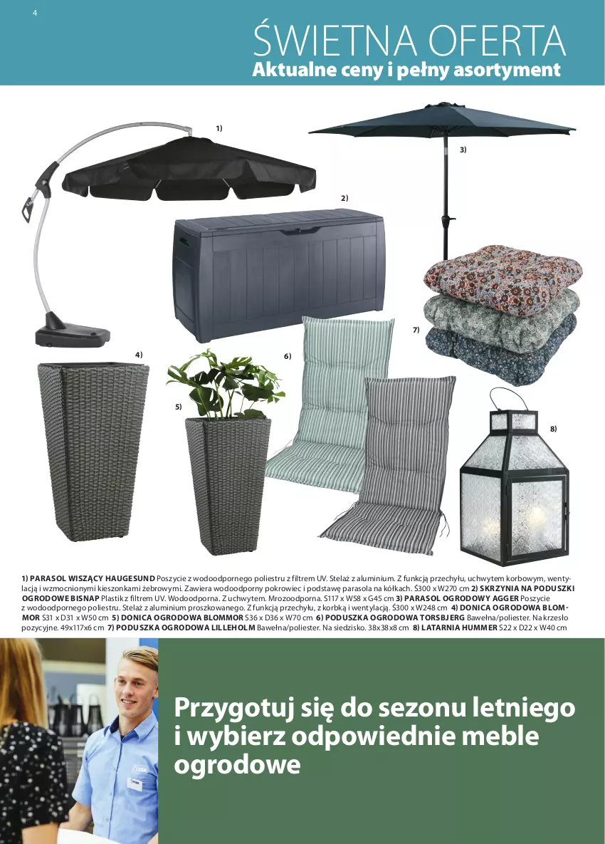 Gazetka promocyjna Jysk - Katalog Wiosna/Lato - ważna 01.03 do 31.08.2021 - strona 4 - produkty: Krzesło, Latarnia, Meble, Parasol, Poduszka, Pokrowiec, Por, Siedzisko, Wełna