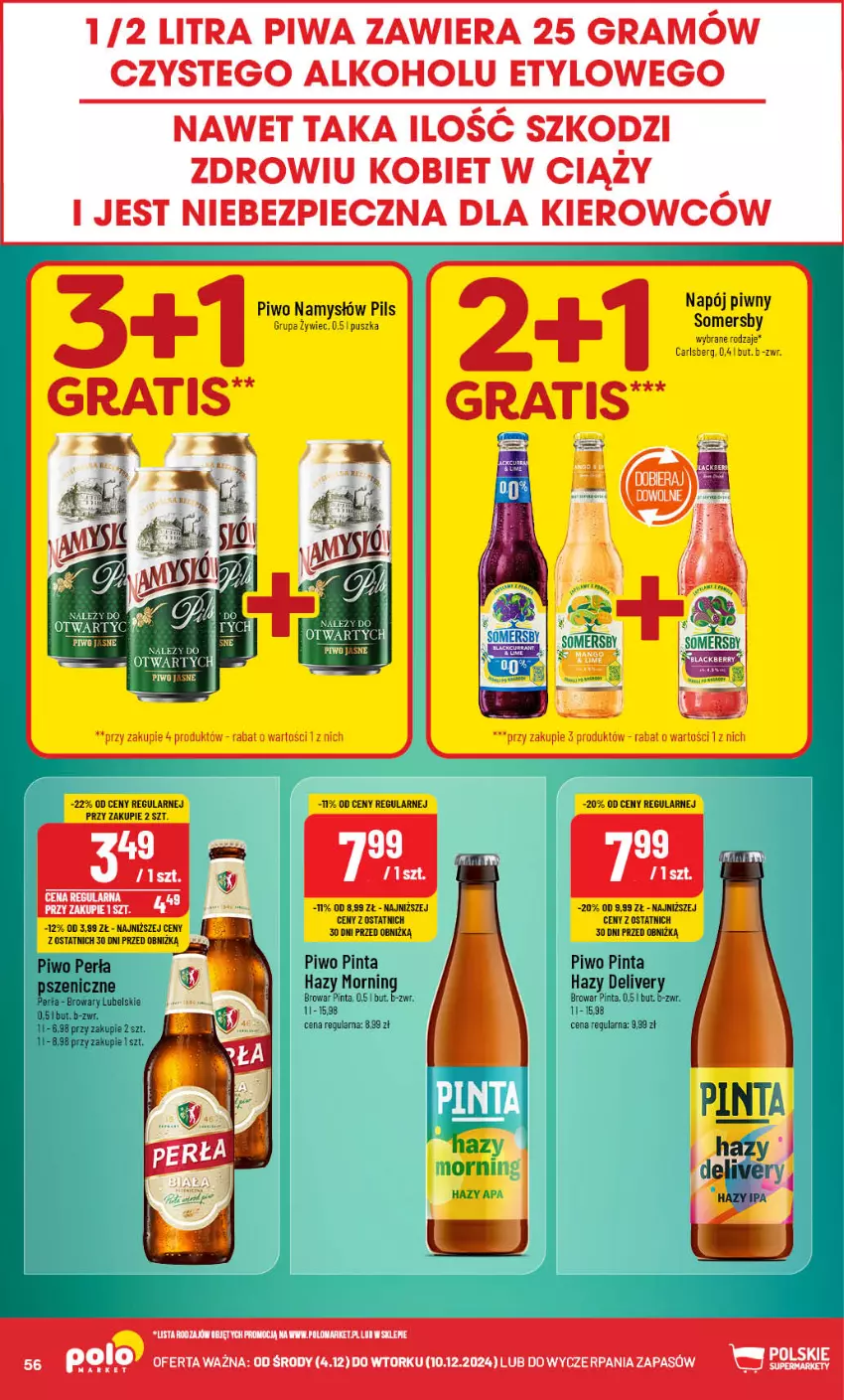 Gazetka promocyjna PoloMarket - Gazetka pomocyjna - ważna 04.12 do 10.12.2024 - strona 56 - produkty: Carlsberg, Gra, Namysłów, Napój, Perła, Piec, Piwa, Piwo, Somersby