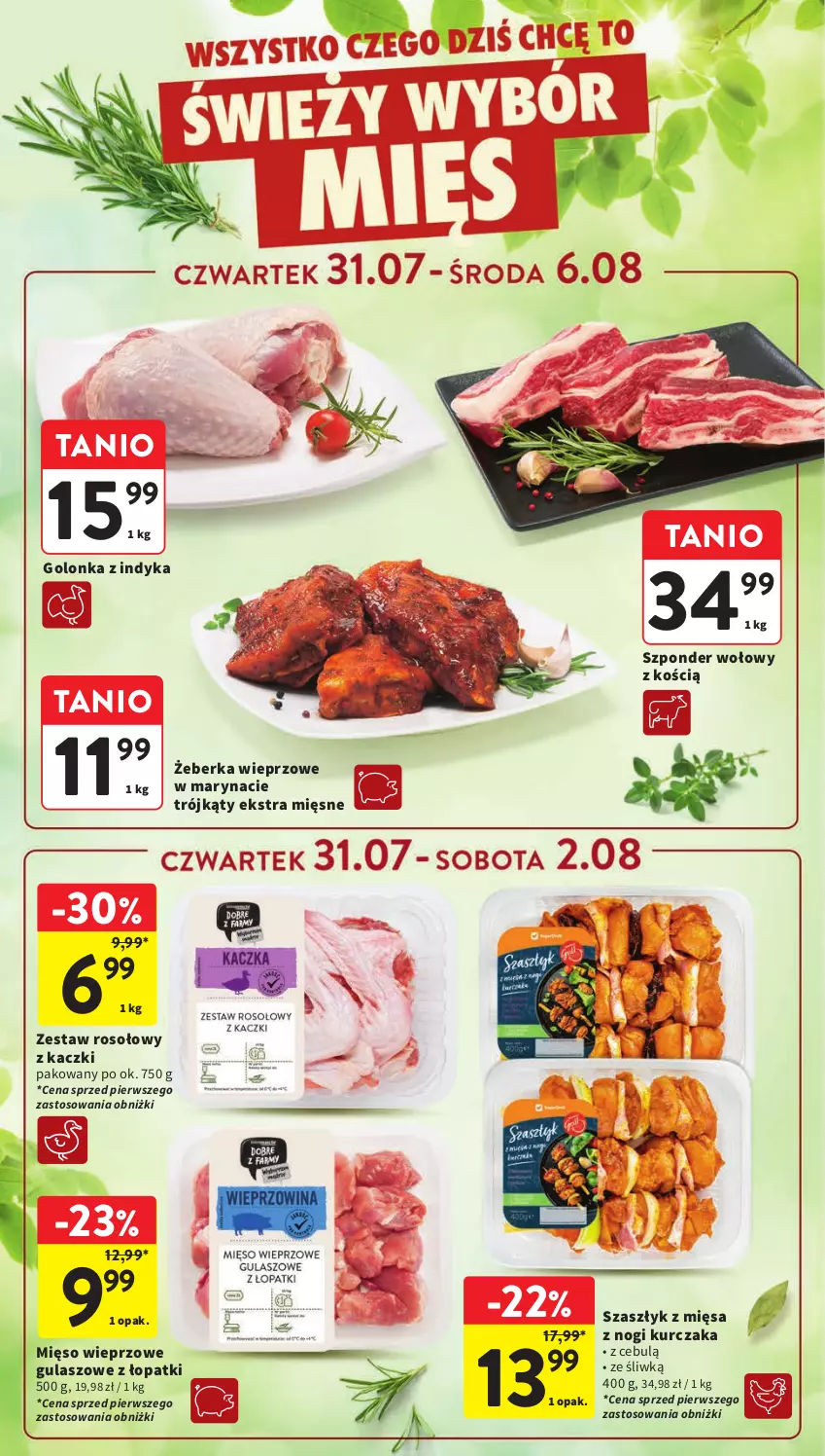 Gazetka promocyjna Intermarche - Gazetka Intermarche - ważna 31.07 do 06.08.2025 - strona 12 - produkty: Golonka z indyka, Kurczak, Mięso, Mięso wieprzowe, Szponder wołowy, Zestaw rosołowy z kaczki