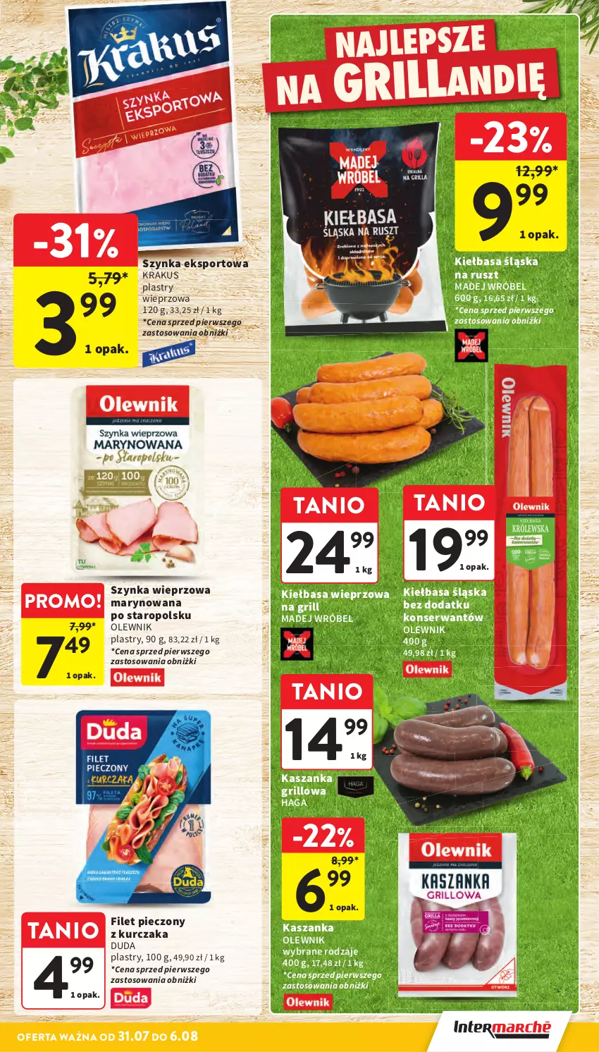 Gazetka promocyjna Intermarche - Gazetka Intermarche - ważna 31.07 do 06.08.2025 - strona 15 - produkty: Duda, Grill, Kasza, Kaszanka, Kiełbasa, Kiełbasa śląska, Krakus, Kurczak, Madej Wróbel, Olewnik, Piec, Por, Ser, Sport, Szynka, Szynka wieprzowa