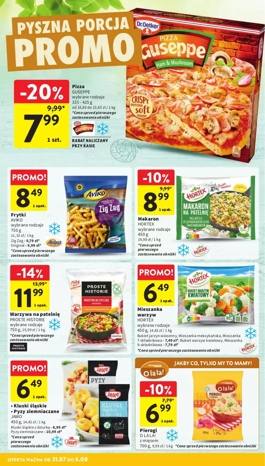 Gazetka promocyjna Intermarche - Gazetka Intermarche - ważna 31.07 do 06.08.2025 - strona 18 - produkty: Bukiet, Bukiet warzyw, Frytki, Gin, Hortex, Makaron, Mieszanka meksykańska, Mieszanka warzyw, Pierogi, Pizza, Warzywa