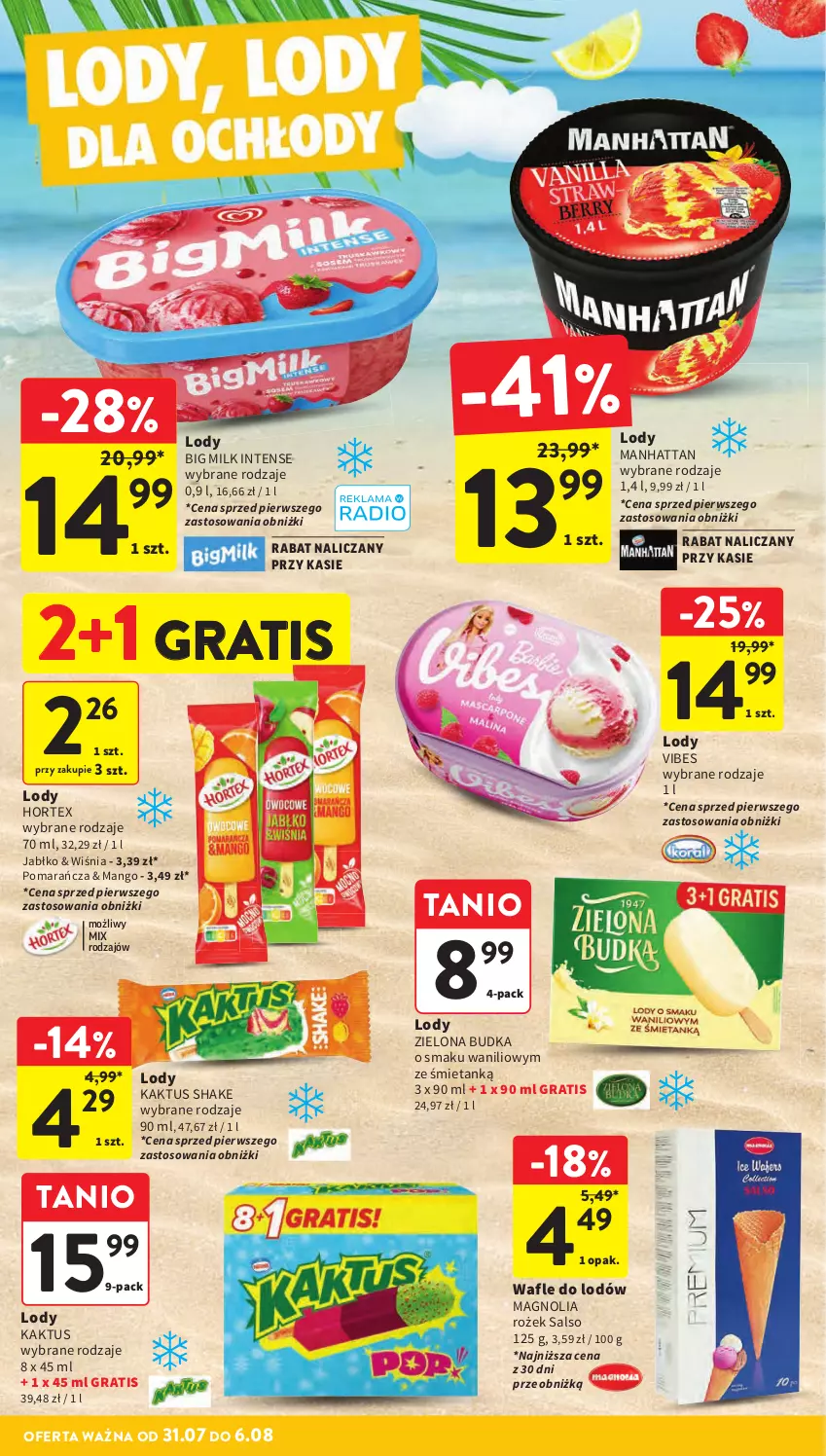 Gazetka promocyjna Intermarche - Gazetka Intermarche - ważna 31.07 do 06.08.2025 - strona 24 - produkty: Big Milk, Gra, Hortex, Kaktus, Lody, Mango, Wafle, Wafle do lodów, Zielona Budka