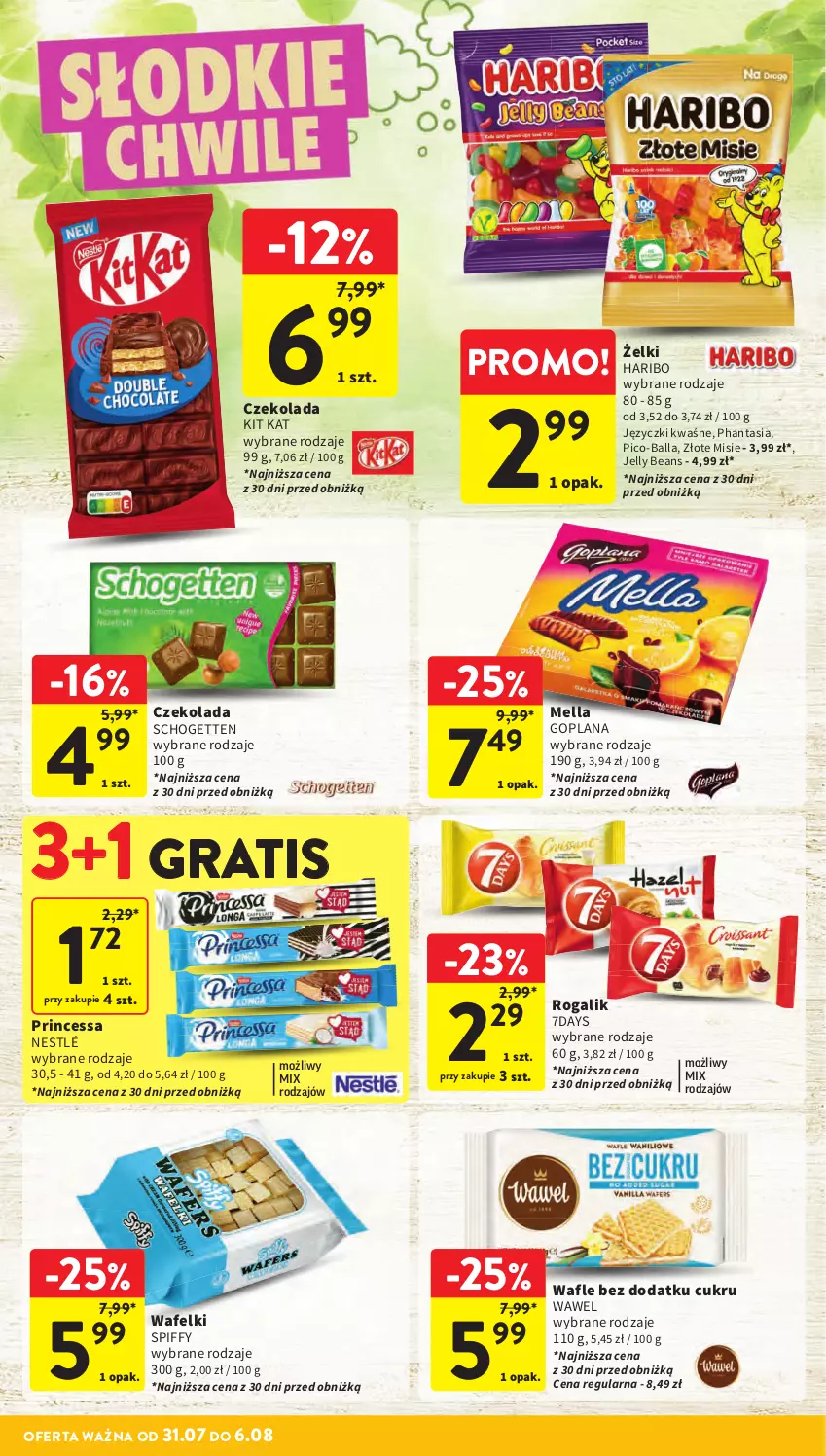Gazetka promocyjna Intermarche - Gazetka Intermarche - ważna 31.07 do 06.08.2025 - strona 26 - produkty: Czekolada, Goplana, Gra, Haribo, Jelly beans, Kit Kat, LANA, Nestlé, Pico-Balla, Princessa, Rogal, Schogetten, Wafle, Wawel