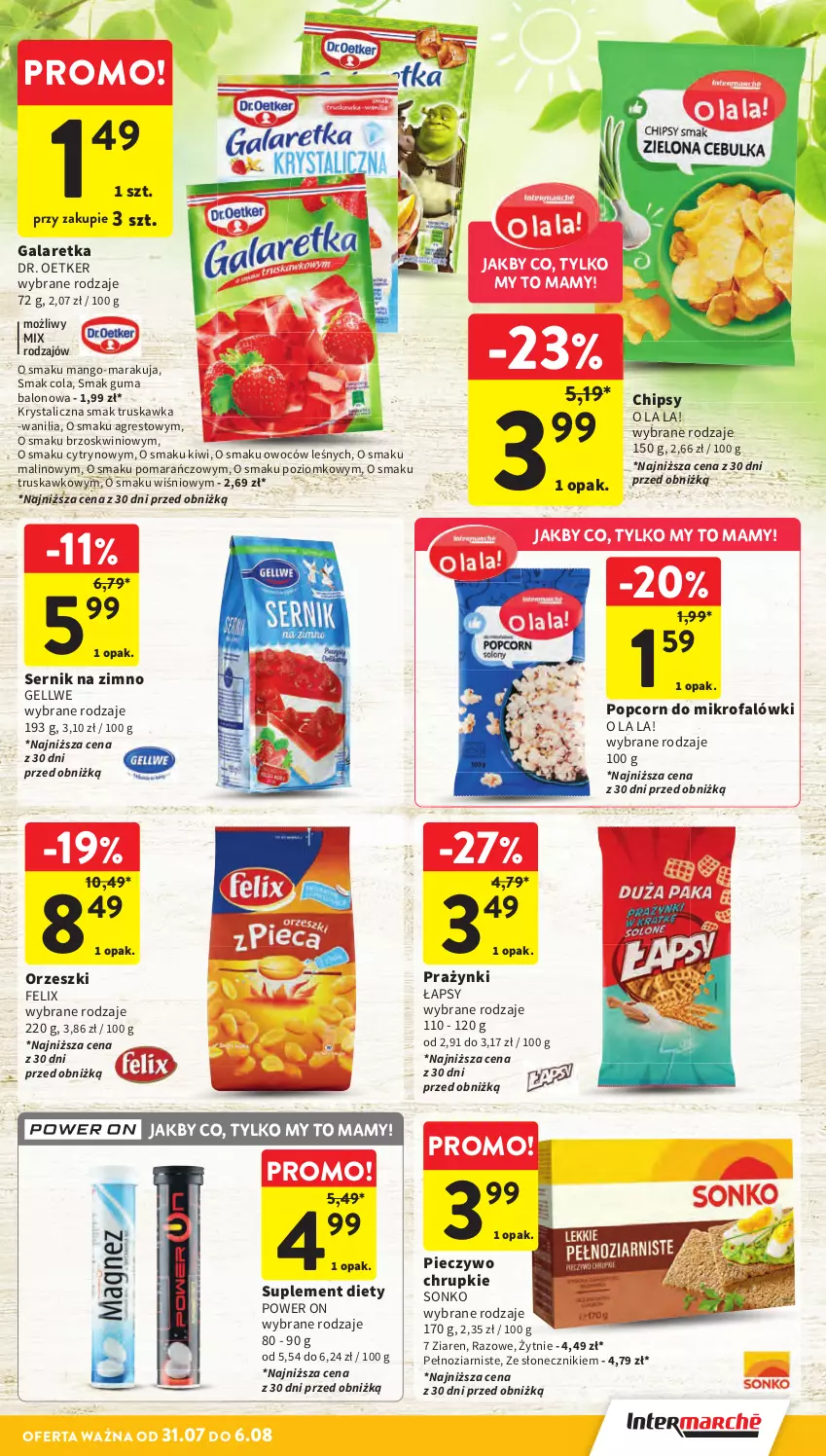 Gazetka promocyjna Intermarche - Gazetka Intermarche - ważna 31.07 do 06.08.2025 - strona 27 - produkty: Chipsy, Chrupki, Dr. Oetker, Fa, Felix, Gala, Galaretka, Gres, Kiwi, Mango, Orzeszki, Piec, Pieczywo, Pieczywo chrupkie, Popcorn, Ser, Sonko, Suplement diety