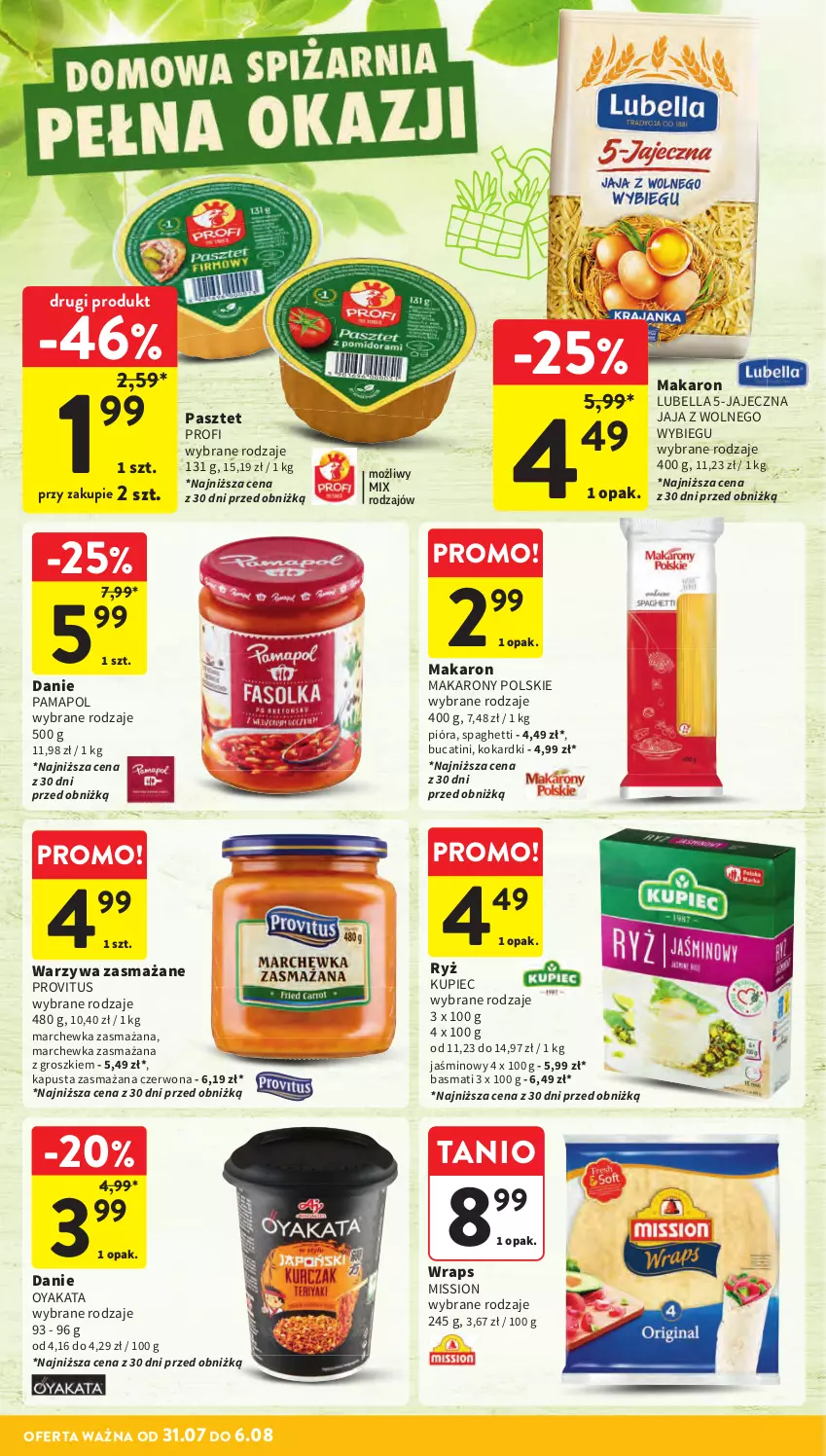 Gazetka promocyjna Intermarche - Gazetka Intermarche - ważna 31.07 do 06.08.2025 - strona 28 - produkty: Bell, Bella, Jaja, Jaja z wolnego wybiegu, Kupiec, Lubella, Makaron, Marchewka, Pasztet, Piec, Ryż, Spaghetti, Warzywa