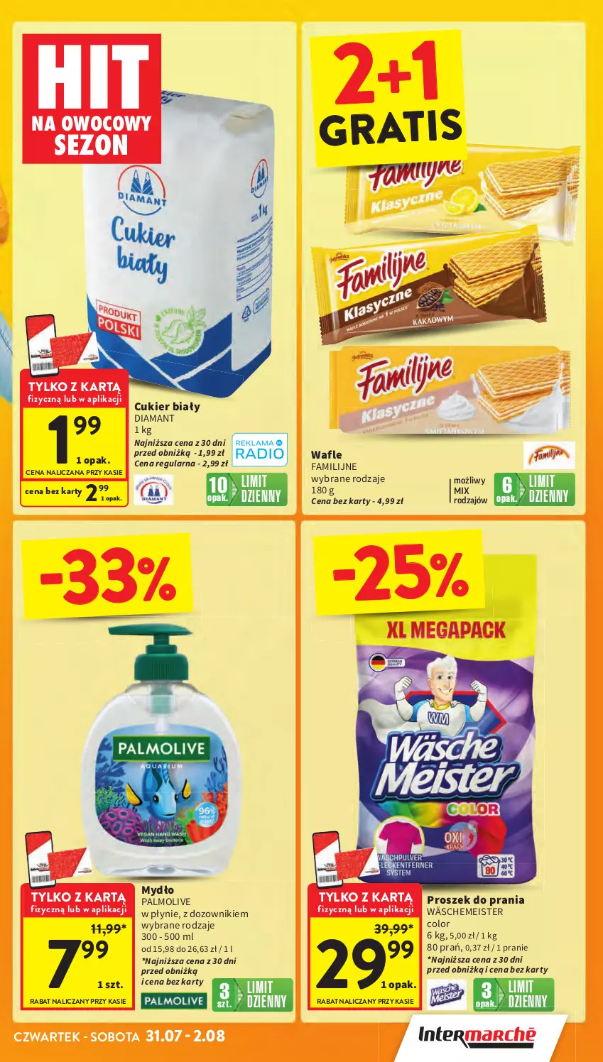 Gazetka promocyjna Intermarche - Gazetka Intermarche - ważna 31.07 do 06.08.2025 - strona 3 - produkty: Cukier, Diamant, Dozownik, Fa, Gra, Mydło, Palmolive, Proszek do prania, Wafle