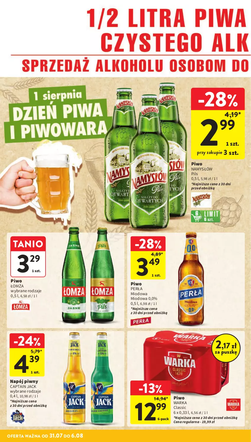 Gazetka promocyjna Intermarche - Gazetka Intermarche - ważna 31.07 do 06.08.2025 - strona 32 - produkty: Captain Jack, Namysłów, Napój, Perła, Piwo, Warka
