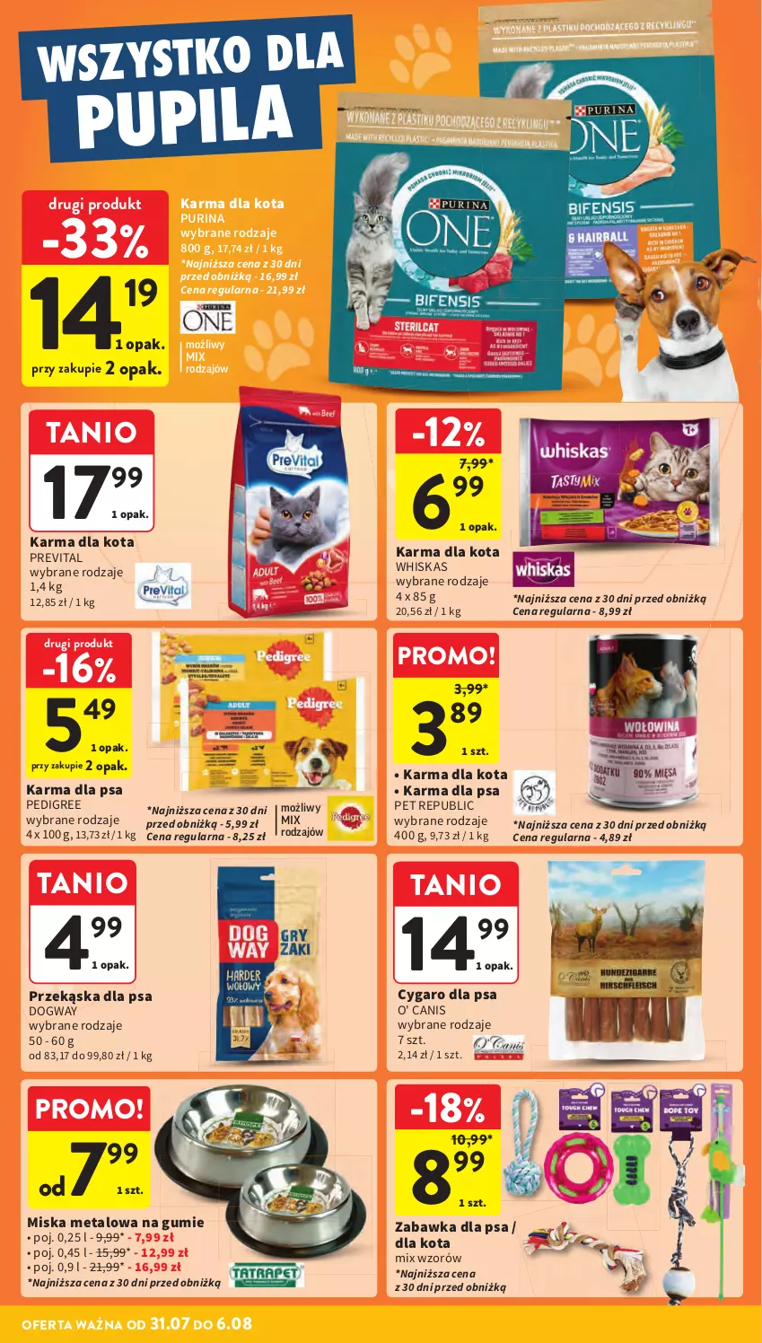 Gazetka promocyjna Intermarche - Gazetka Intermarche - ważna 31.07 do 06.08.2025 - strona 34 - produkty: Miska, Pedigree, Pur, Purina, Whiskas, Zabawka