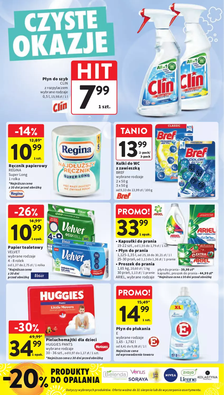 Gazetka promocyjna Intermarche - Gazetka Intermarche - ważna 31.07 do 06.08.2025 - strona 36 - produkty: Ariel, Bref, Clin, Dzieci, Gin, Huggies, Kapsułki do prania, Kulki do wc, Majtki, Papier, Papier toaletowy, Pieluchomajtki, Płyn do płukania, Płyn do prania, Płyn do szyb, Proszek do prania, Ręcznik, Velvet
