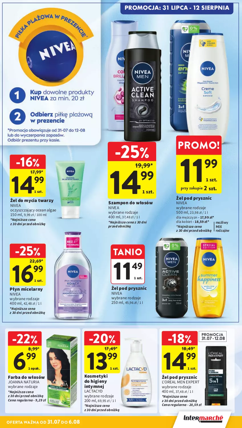 Gazetka promocyjna Intermarche - Gazetka Intermarche - ważna 31.07 do 06.08.2025 - strona 37 - produkty: Fa, Farba do włosów, Joanna, Lactacyd, LG, Nivea, Płyn micelarny, Szampon