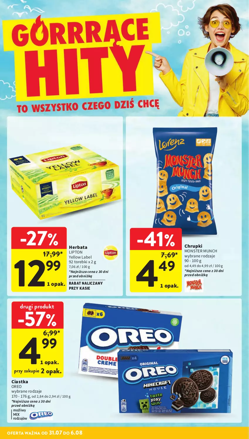 Gazetka promocyjna Intermarche - Gazetka Intermarche - ważna 31.07 do 06.08.2025 - strona 6 - produkty: Chrupki, Ciastka, Herbata, Lipton, Monster Munch, Oreo