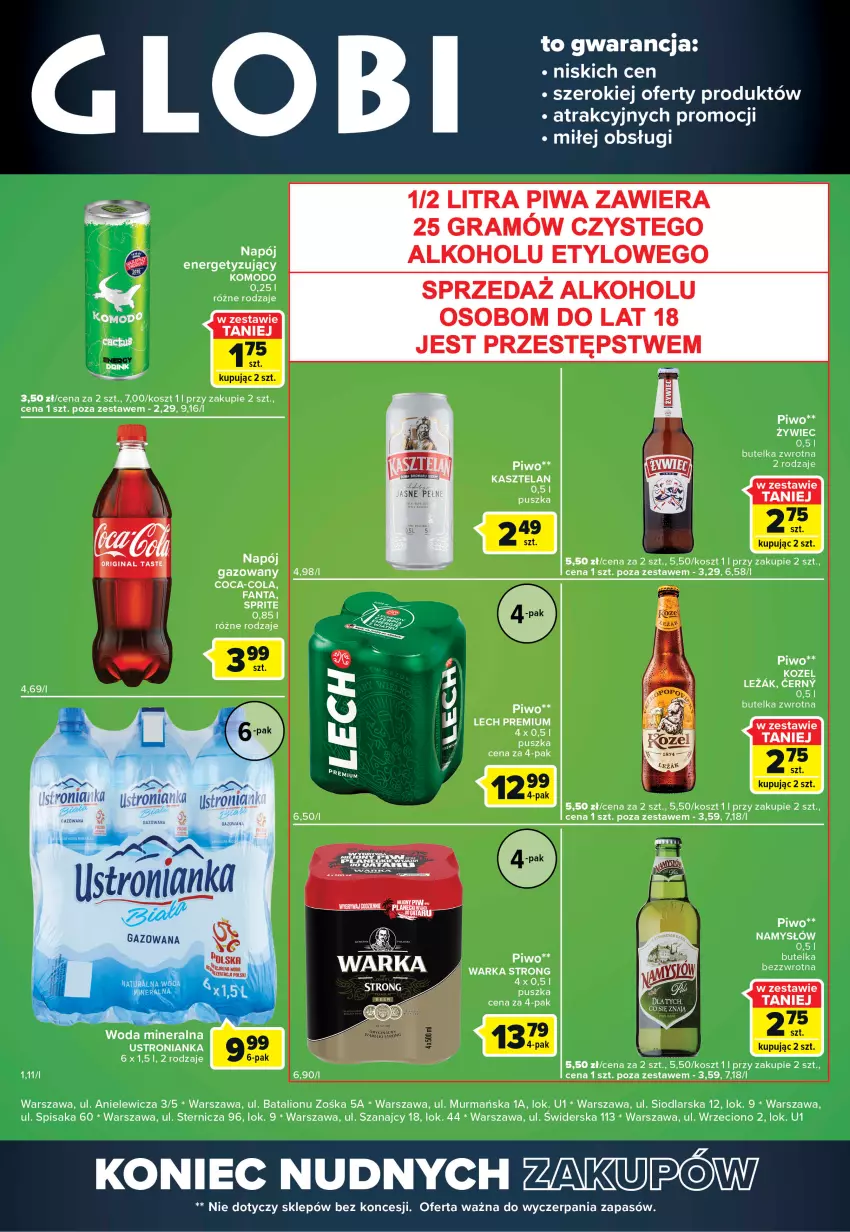 Gazetka promocyjna Carrefour - Gazetka Globi - ważna 24.05 do 30.05.2022 - strona 2 - produkty: Coca-Cola, Gin, Gra, Kasztelan, Kosz, Lech Premium, Lion, Napój, Napój gazowany, Piwa, Piwo, Warka, Woda, Woda mineralna