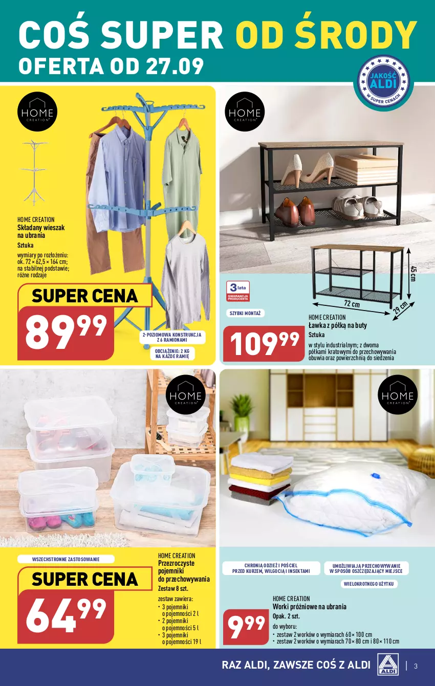 Gazetka promocyjna Aldi - Artykuły przemysłowe i tekstylia - ważna 27.09 do 30.09.2023 - strona 3 - produkty: Buty, LG, Pojemnik, Półka, Pościel, Ubrania, Wieszak