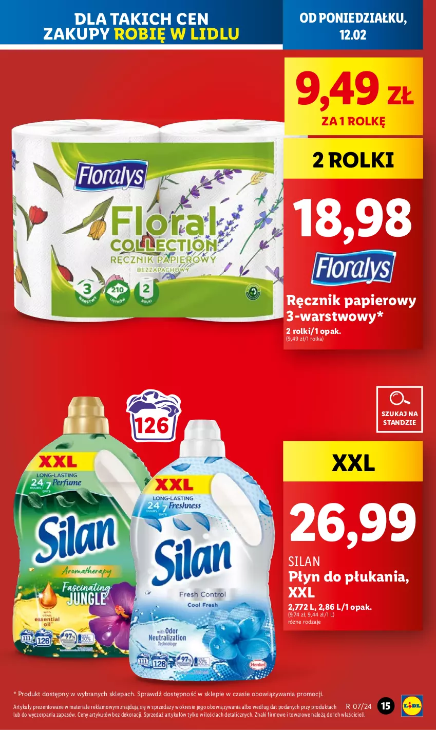 Gazetka promocyjna Lidl - GAZETKA - ważna 12.02 do 14.02.2024 - strona 17 - produkty: Papier, Płyn do płukania, Ręcznik, Rolki, Silan