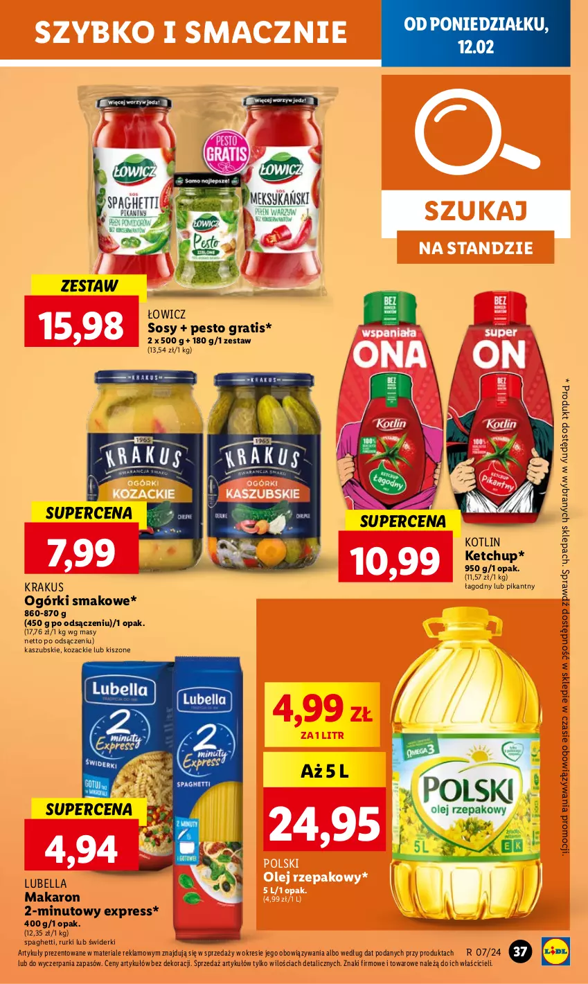 Gazetka promocyjna Lidl - GAZETKA - ważna 12.02 do 14.02.2024 - strona 39 - produkty: Bell, Bella, Gra, Ketchup, Kotlin, Krakus, Lubella, Makaron, Olej, Olej rzepakowy, Pesto, Rurki, Sos, Spaghetti