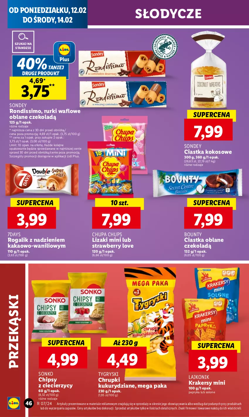 Gazetka promocyjna Lidl - GAZETKA - ważna 12.02 do 14.02.2024 - strona 48 - produkty: Bounty, Chipsy, Chrupki, Chupa Chups, Ciastka, Gry, Kakao, Kokos, Krakersy, Lajkonik, Lizaki, Olej, Papryka, Rogal, Rurki, Sonko