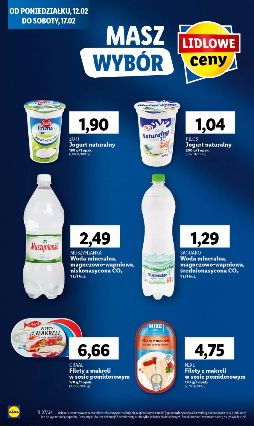 Gazetka promocyjna Lidl - GAZETKA - ważna 12.02 do 14.02.2024 - strona 54 - produkty: Gra, Graal, Jogurt, Jogurt naturalny, Magnez, Mus, Muszynianka, Pilos, Sos, Woda, Woda mineralna