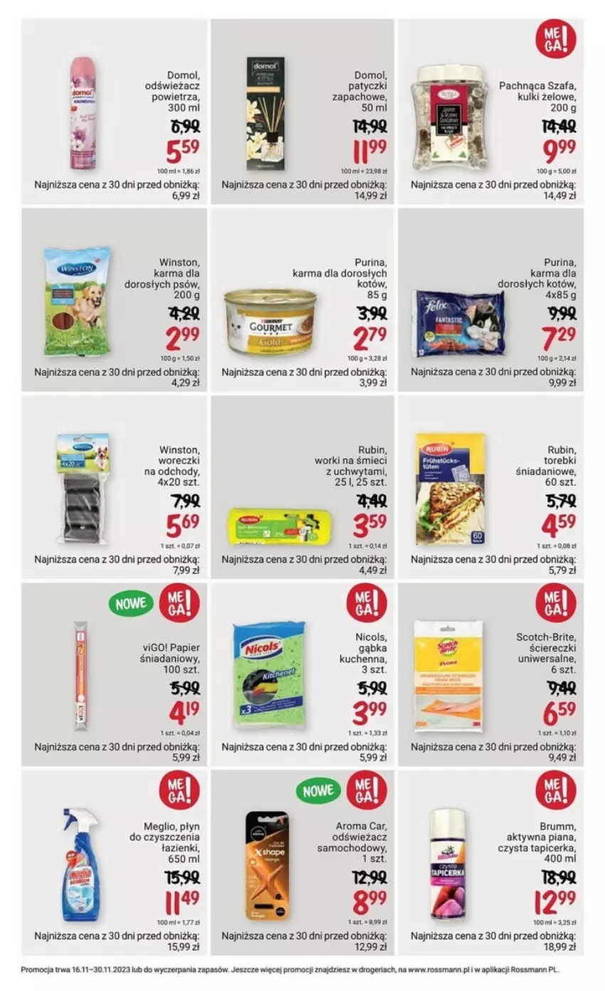 Gazetka promocyjna Rossmann - ważna 16.11 do 30.11.2023 - strona 16 - produkty: Brit, Danio, Domol, Fa, Nicols, Odświeżacz powietrza, Papier, Pur, Purina, Rubin, Rum, Szafa, Tapicerka, Winston, Worki na śmiec, Worki na śmieci