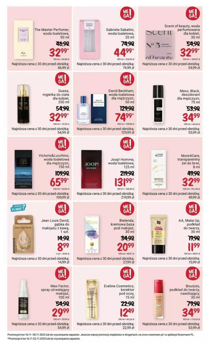 Gazetka promocyjna Rossmann - ważna 16.11 do 30.11.2023 - strona 17 - produkty: Acer, Bielenda, Bourjois, Brie, David Beckham, Dezodorant, Eveline, Fa, Gabriela Sabatini, JOOP!, Lack, Makijaż, Max Factor, Mexx, Perfum, Podkład, Podkład do twarzy, Tran, Woda, Woda toaletowa