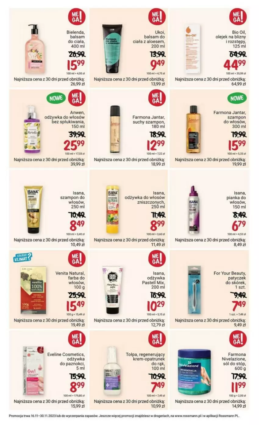 Gazetka promocyjna Rossmann - ważna 16.11 do 30.11.2023 - strona 2 - produkty: AEG, Balsam do ciała, Bielenda, Eveline, Fa, Farba do włosów, For Your Beauty, Nivelazione, Odżywka, Olej, Pianka do włosów, Rama, Sól, Suchy szampon, Szampon