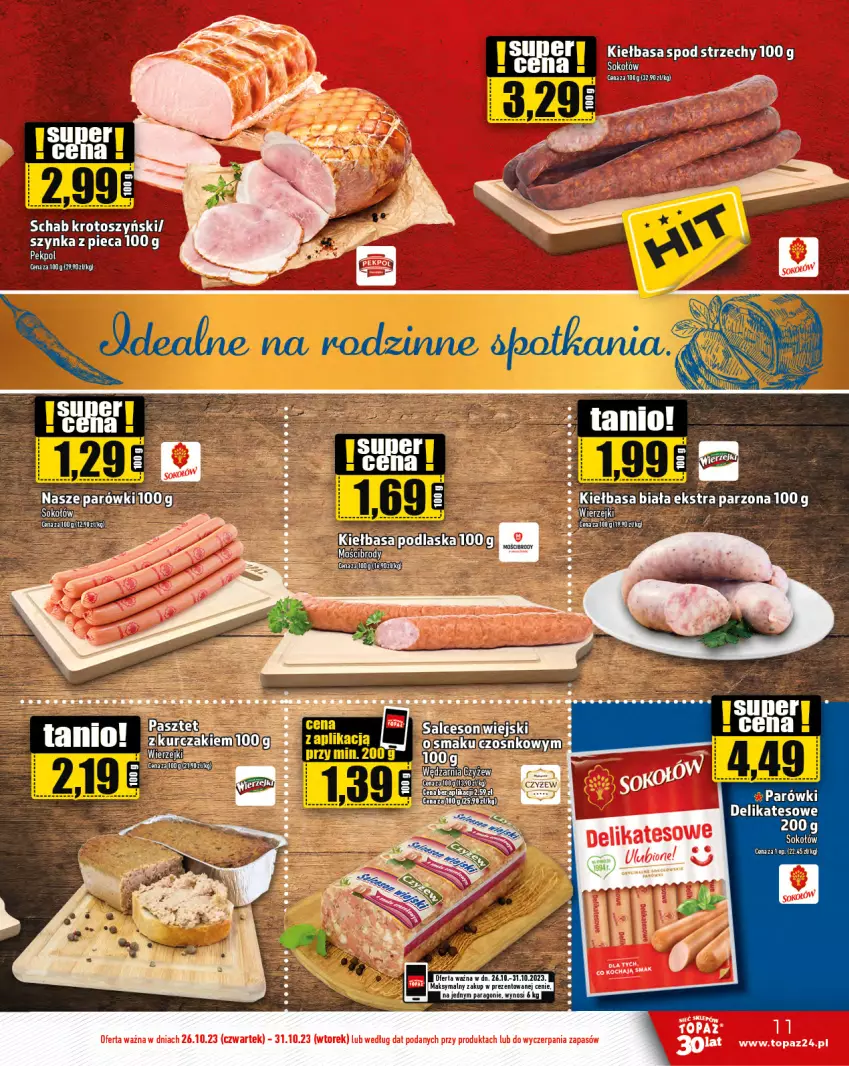 Gazetka promocyjna Topaz - Gazetka - ważna 26.10 do 31.10.2023 - strona 11 - produkty: Kiełbasa