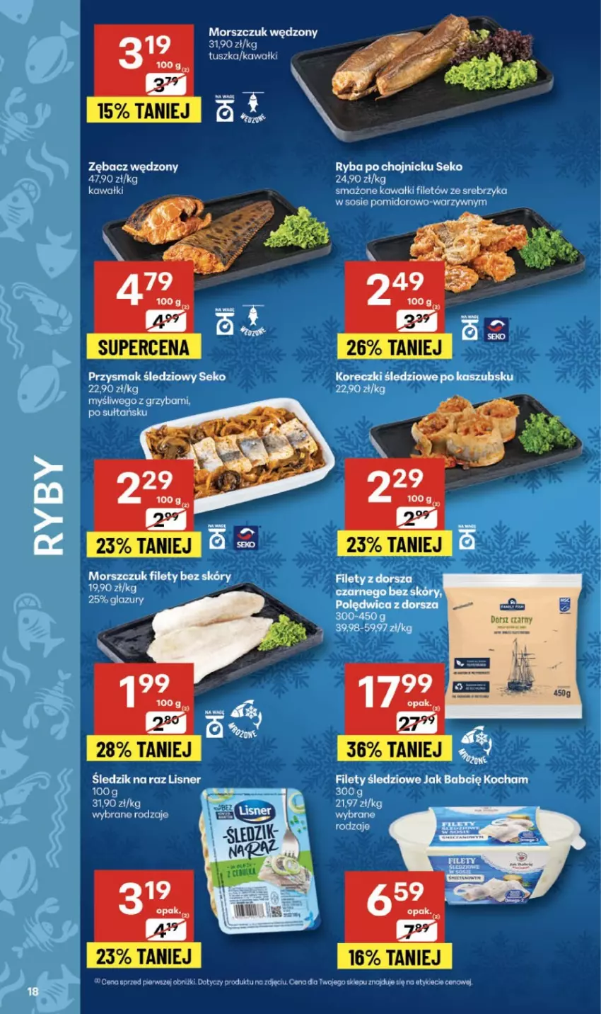 Gazetka promocyjna Delikatesy Centrum - Franczyza DC49 Czwartek - ważna 04.12 do 10.12.2025 - strona 18 - produkty: Kawa, Koc, Koreczki śledziowe, Lazur, Lisner, Ryba, SEKO, Sos, Tusz