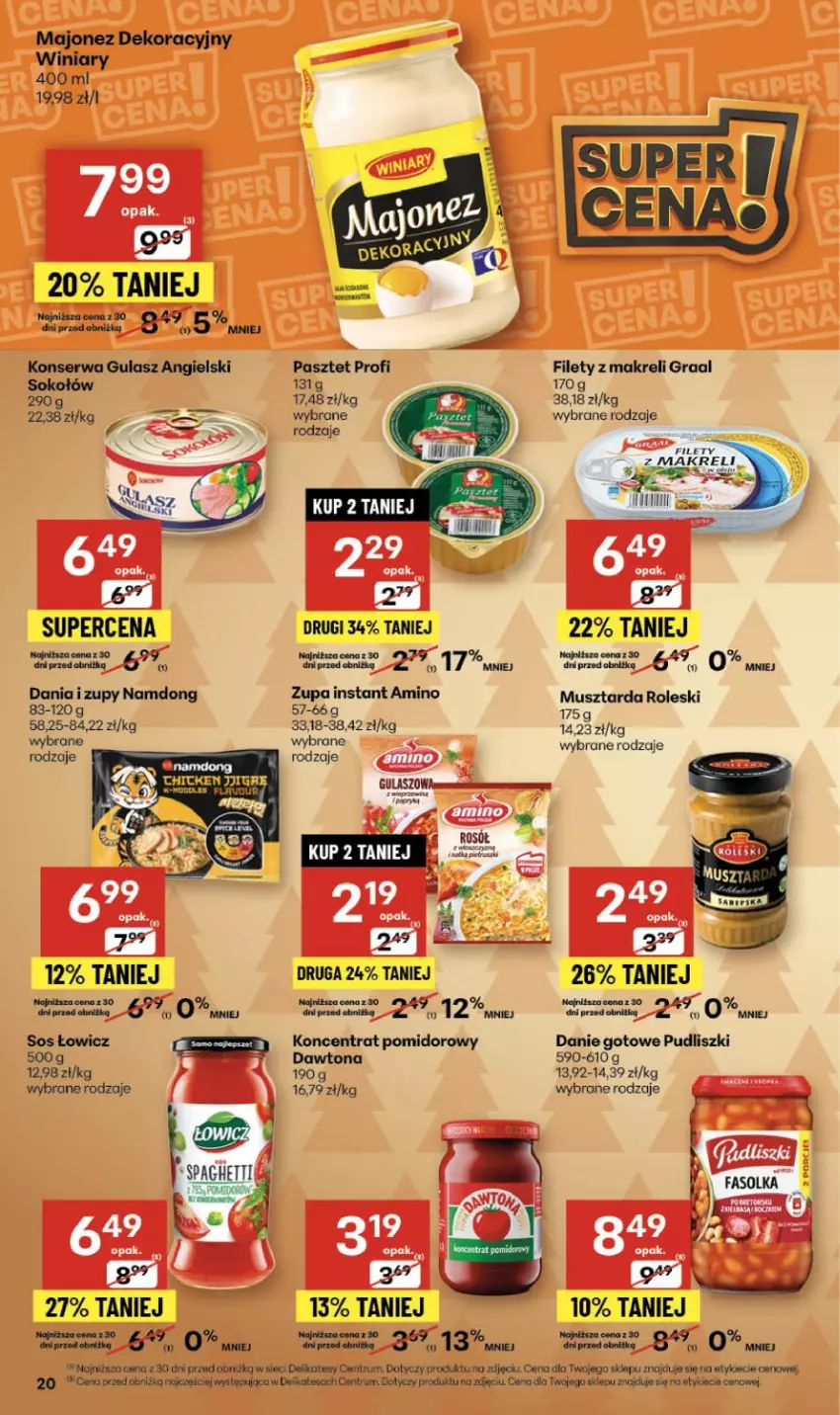Gazetka promocyjna Delikatesy Centrum - Franczyza DC49 Czwartek - ważna 04.12 do 10.12.2025 - strona 20 - produkty: Danie gotowe, Gra, Graal, Majonez, Mus, Musztarda, Noż, Pasztet, Pudliszki, Rum, Ser, Sok, Sokołów, Sos, Winiary