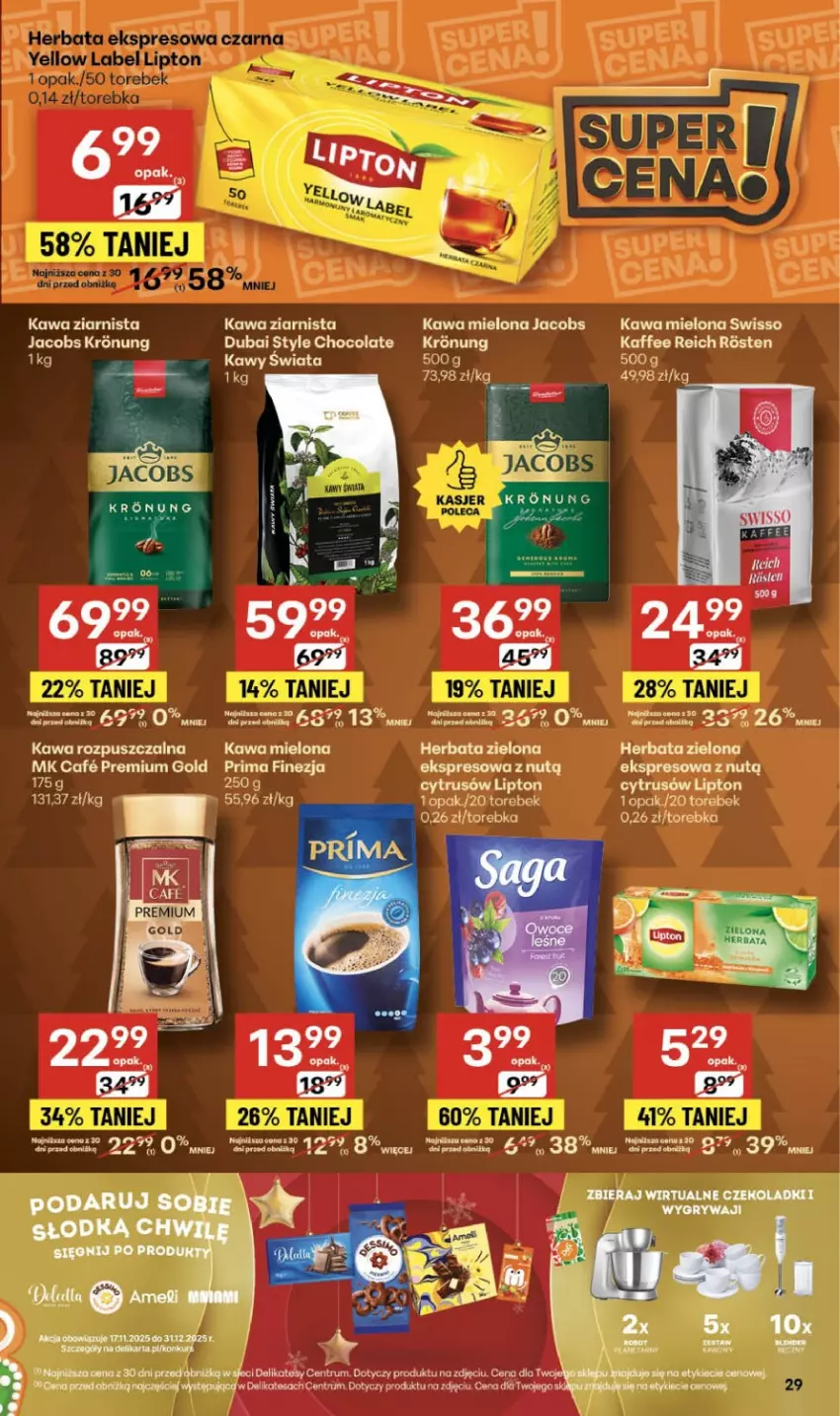 Gazetka promocyjna Delikatesy Centrum - Franczyza DC49 Czwartek - ważna 04.12 do 10.12.2025 - strona 29 - produkty: Gry, Herbata, Jacobs, Kawa, Kawa mielona, Kawa rozpuszczalna, Kawa ziarnista, Lipton, Prima, Róża, Torebka
