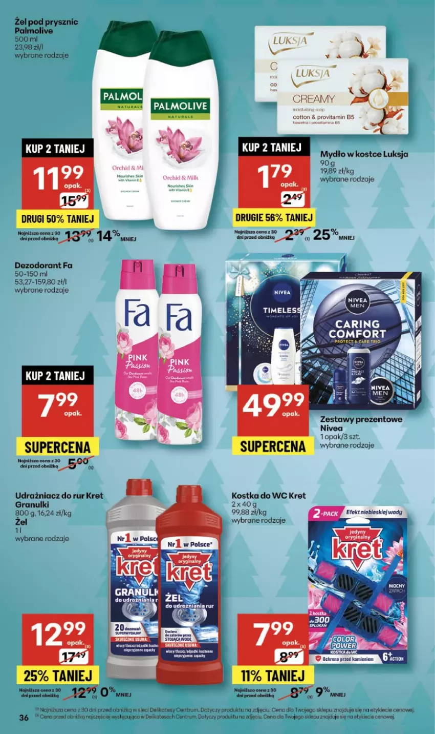 Gazetka promocyjna Delikatesy Centrum - Franczyza DC49 Czwartek - ważna 04.12 do 10.12.2025 - strona 36 - produkty: Dezodorant, Fa, Gra, Kostka do wc, Kret, Luksja, Mydło, Nivea, Palmolive, Rum
