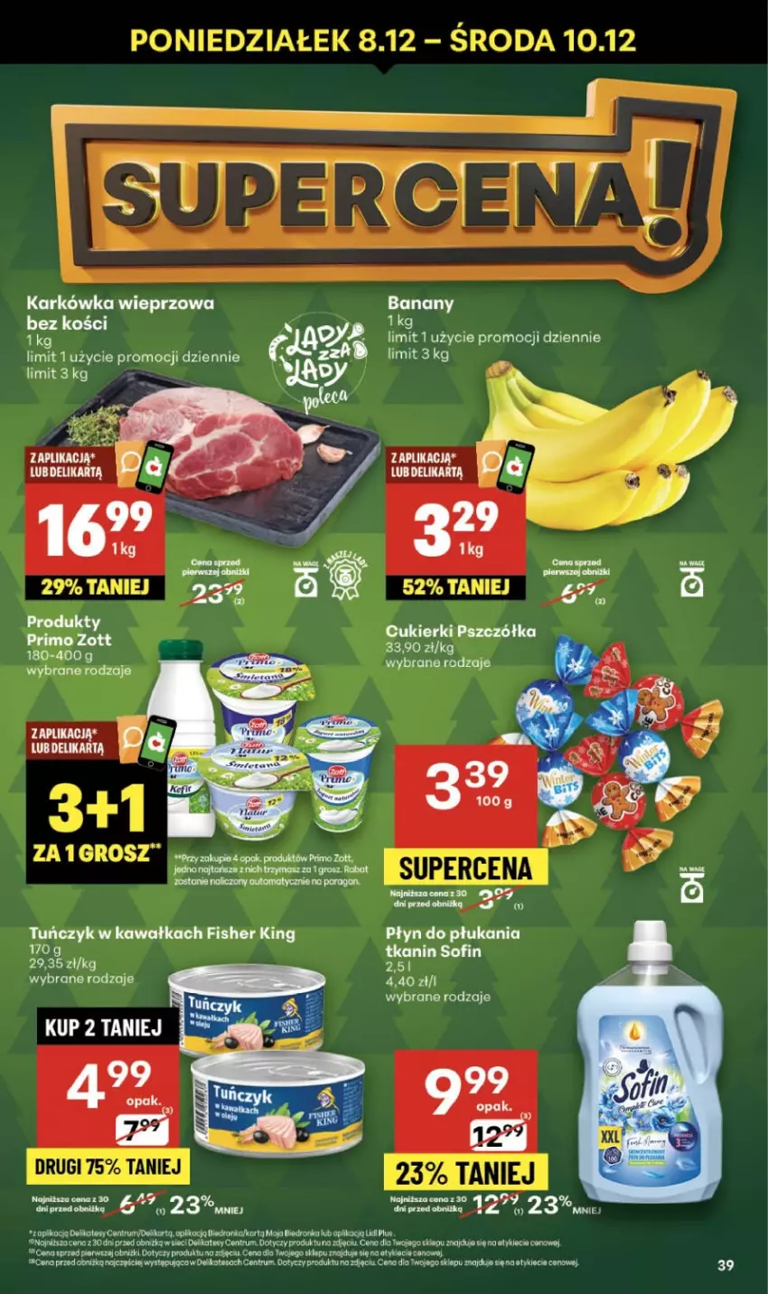 Gazetka promocyjna Delikatesy Centrum - Franczyza DC49 Czwartek - ważna 04.12 do 10.12.2025 - strona 39 - produkty: Banany, Cukier, Cukierki, Dron, Karkówka wieprzowa, Kawa, Koc, Miecz, Płyn do płukania, Rum, Tuńczyk