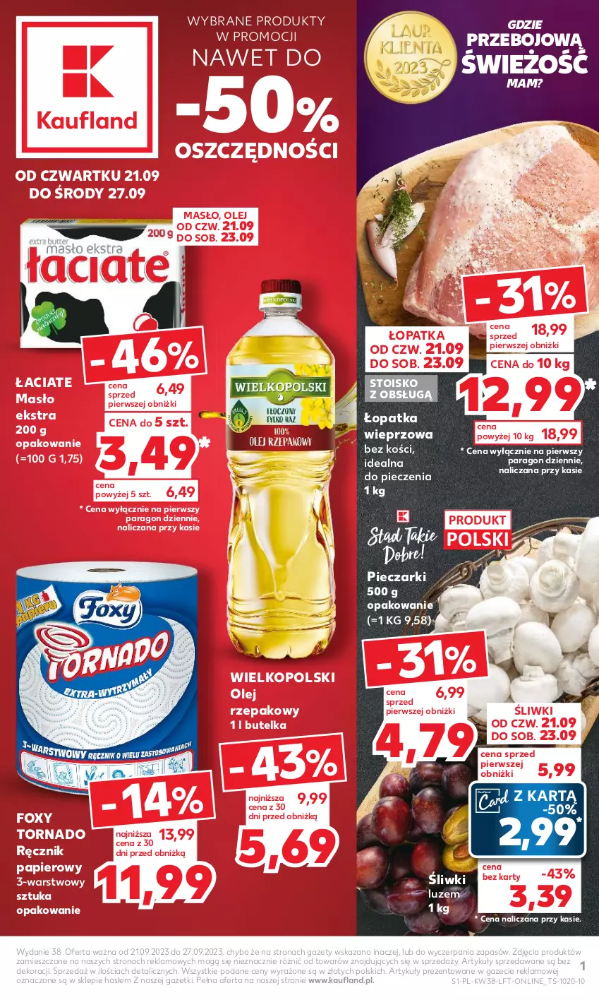 Gazetka promocyjna Kaufland - Gazetka tygodnia - ważna 21.09 do 27.09.2023 - strona 1 - produkty: Foxy, Masło, Olej, Olej rzepakowy, Papier, Piec, Ręcznik