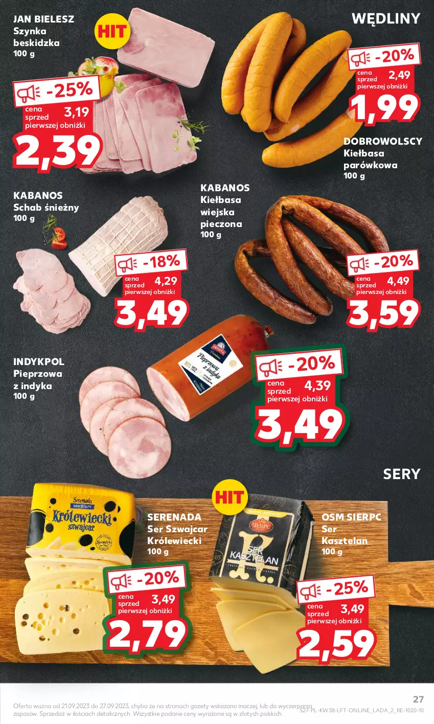 Gazetka promocyjna Kaufland - Gazetka tygodnia - ważna 21.09 do 27.09.2023 - strona 27 - produkty: Kabanos, Kasztelan, Kiełbasa, Kiełbasa wiejska, Piec, Pieprz, Ser, Ser Kasztelan, Szynka