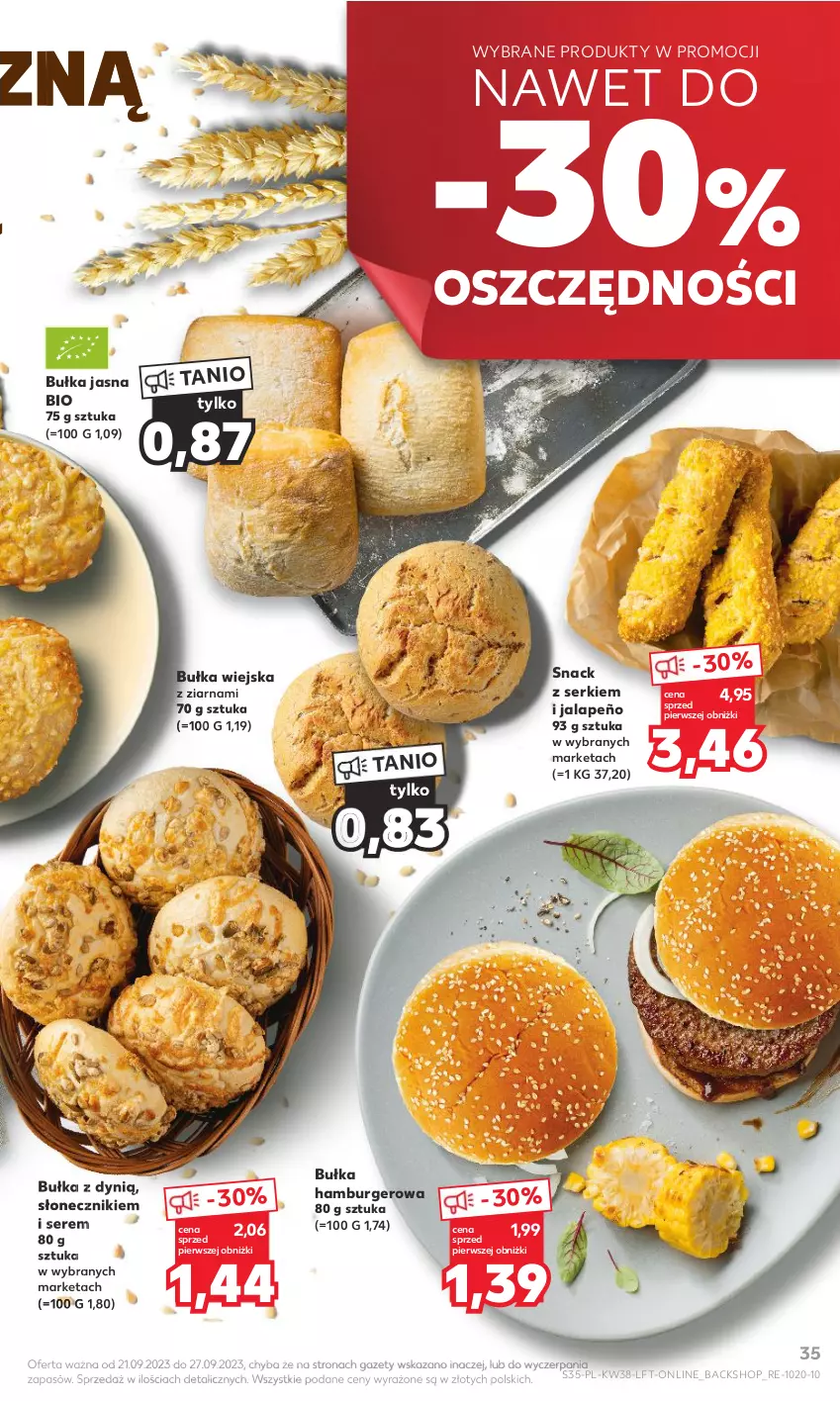 Gazetka promocyjna Kaufland - Gazetka tygodnia - ważna 21.09 do 27.09.2023 - strona 35 - produkty: Bułka, Bułka hamburger, Burger, Dynią, Hamburger, HP, Ser