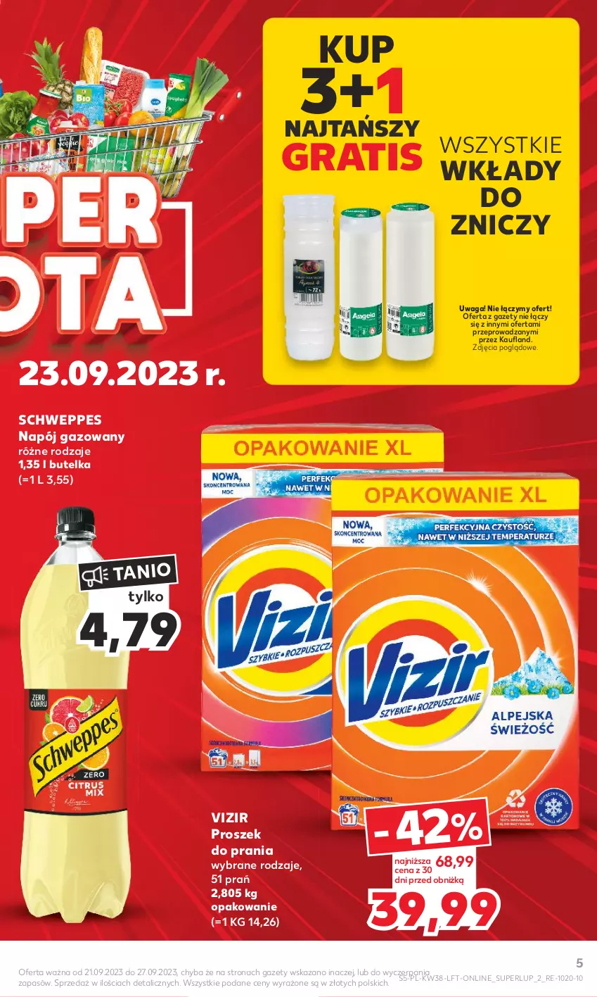 Gazetka promocyjna Kaufland - Gazetka tygodnia - ważna 21.09 do 27.09.2023 - strona 5 - produkty: Gra, Napój, Napój gazowany, Proszek do prania, Schweppes, Vizir, Waga, Znicz