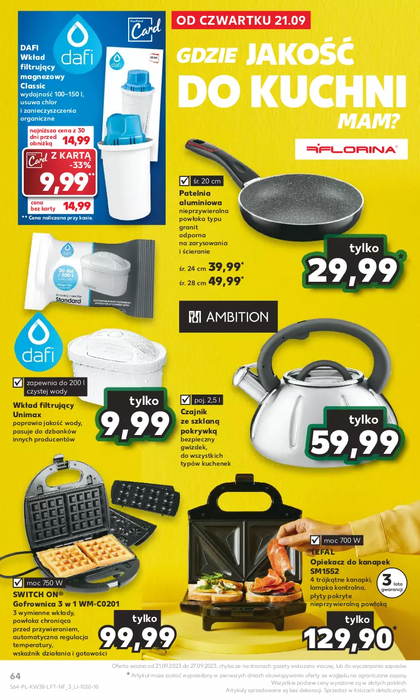 Gazetka promocyjna Kaufland - Gazetka tygodnia - ważna 21.09 do 27.09.2023 - strona 64 - produkty: Czajnik, Fa, Gofrownica, Gra, Magnez, Opiekacz do kanapek, Patelnia, Piec, Por, Tefal, Wkład filtrujący