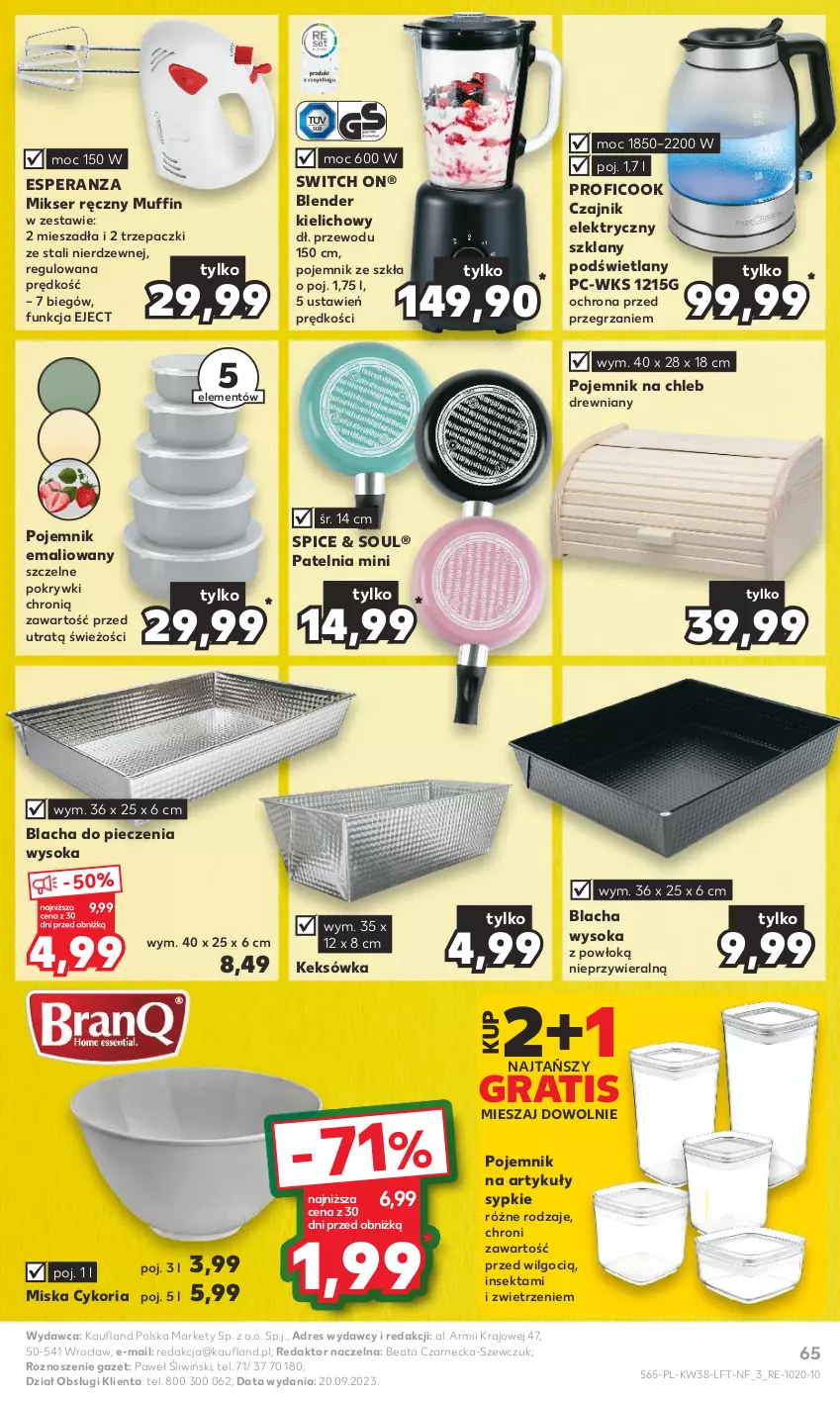 Gazetka promocyjna Kaufland - Gazetka tygodnia - ważna 21.09 do 27.09.2023 - strona 65 - produkty: Blacha do pieczenia, Blender, Chleb, Czajnik, Czajnik elektryczny, Dres, Gra, Keksówka, LG, Mikser, Mikser ręczny, Miska, Patelnia, Piec, Pojemnik, Ser, Sok