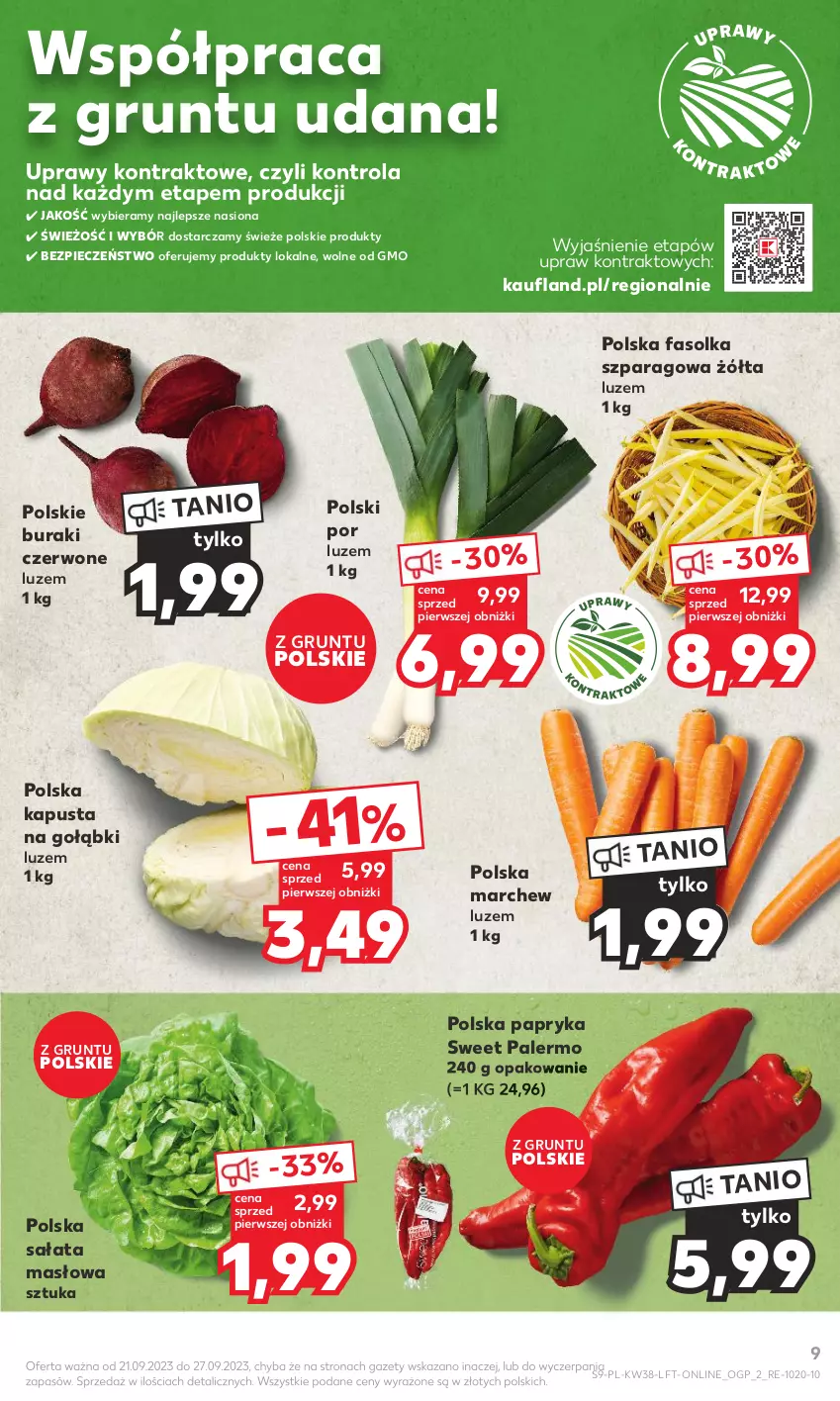 Gazetka promocyjna Kaufland - Gazetka tygodnia - ważna 21.09 do 27.09.2023 - strona 9 - produkty: Buraki, Fa, Grunt, Masło, Papryka, Piec, Por, Sałat, Sałata masłowa