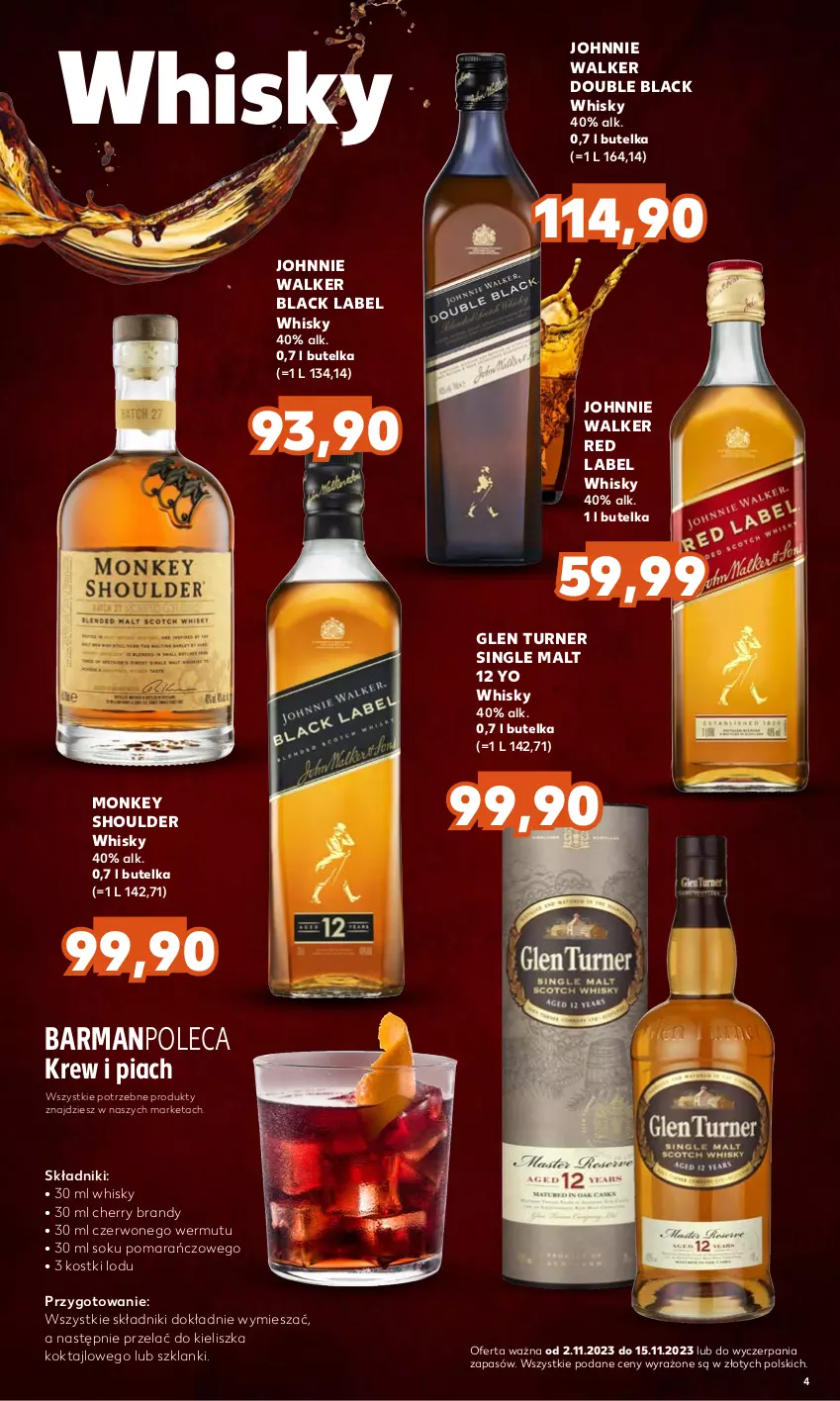 Gazetka promocyjna Kaufland - Barek Kauflandu - ważna 02.11 do 15.11.2023 - strona 4 - produkty: Brandy, Johnnie Walker, Lack, Lanki, Sok, Whisky