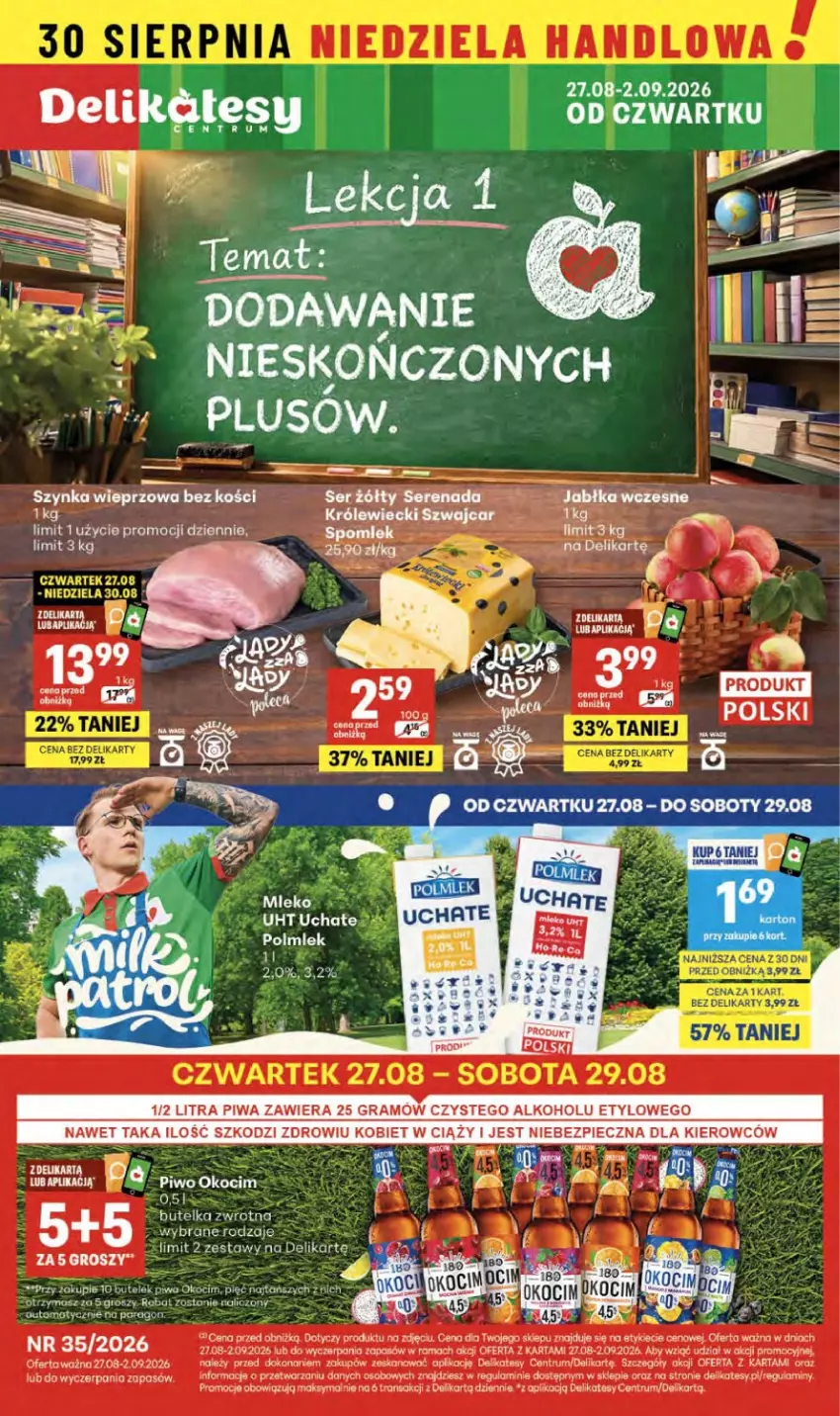 Gazetka promocyjna Delikatesy Centrum - Franczyza DC35 Czwartek - ważna 27.08 do 02.09.2026 - strona 1 - produkty: Gra, Jabłka, Koc, Okocim, Piwa, Piwo, Rama, Rum, Ser, STP, Szynka, Szynka wieprzowa, Tran