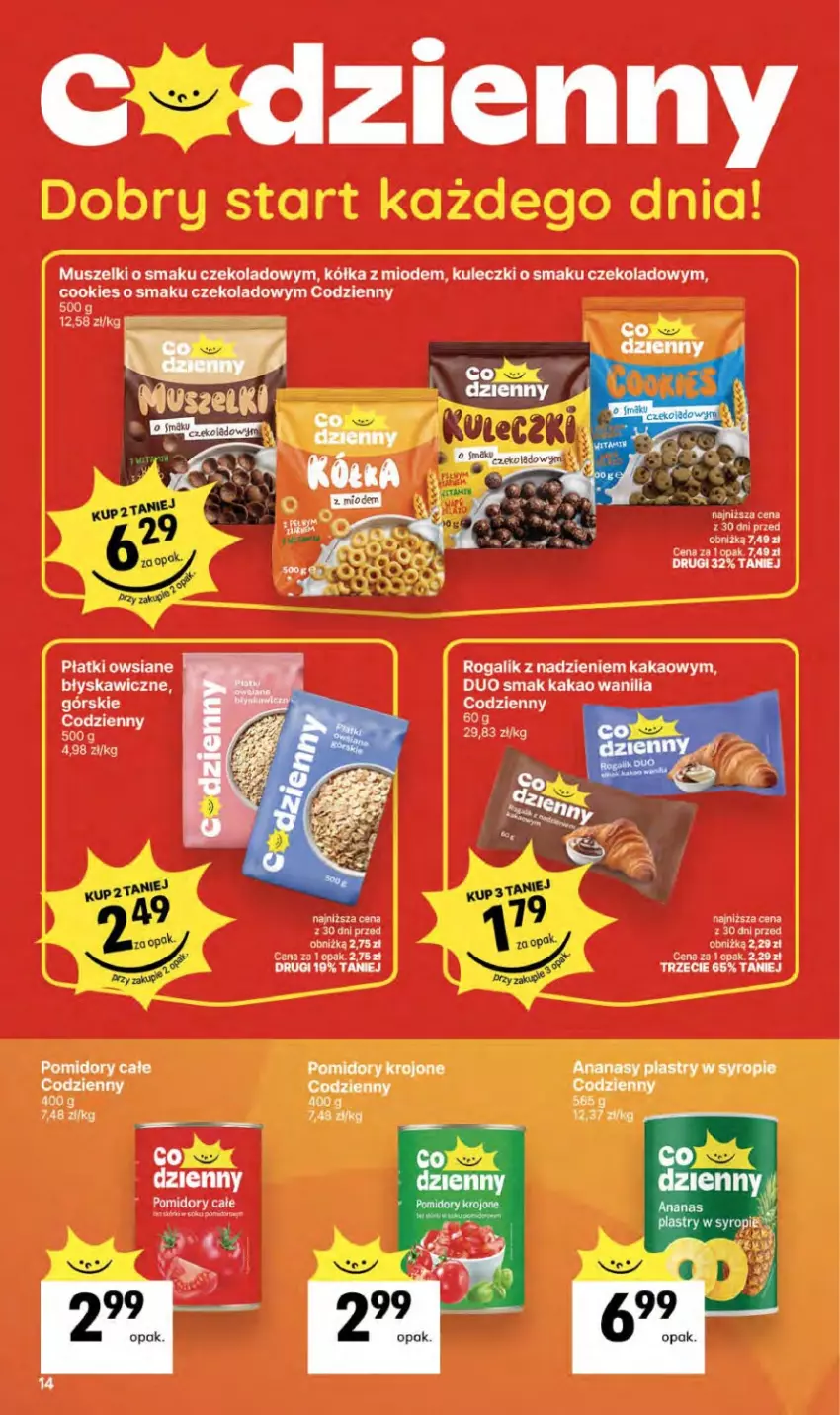 Gazetka promocyjna Delikatesy Centrum - Franczyza DC35 Czwartek - ważna 27.08 do 02.09.2026 - strona 14 - produkty: Ananas, Kakao, Mus, Płatki owsiane, Pomidory, Rogal, Syrop