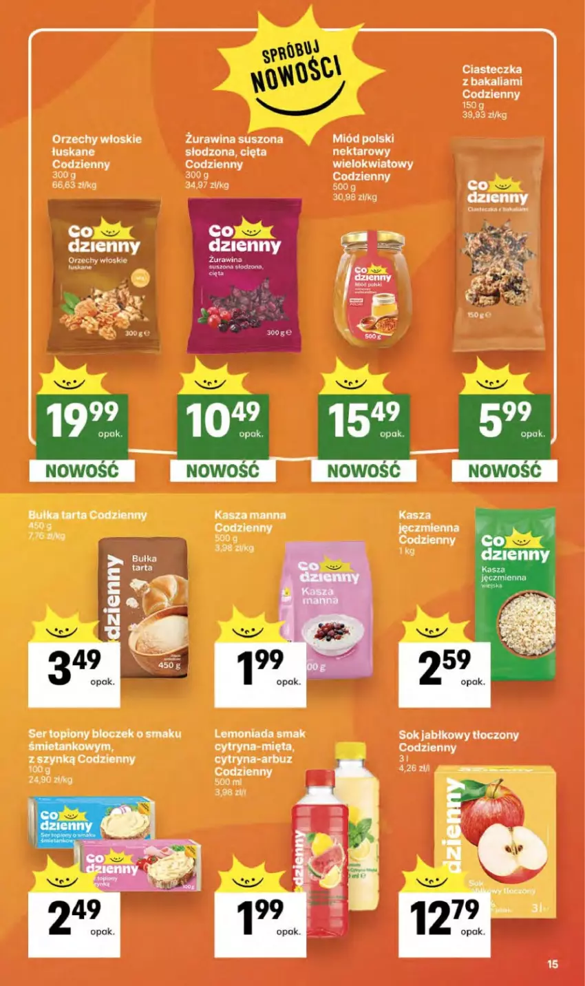 Gazetka promocyjna Delikatesy Centrum - Franczyza DC35 Czwartek - ważna 27.08 do 02.09.2026 - strona 15 - produkty: Arbuz, Bułka, Bułka tarta, Kasza, Lemoniada, Mięta, Miód, Nektar, Orzechy włoskie, Ser, Ser topiony, Sok, Sok jabłkowy, Tarta, Top