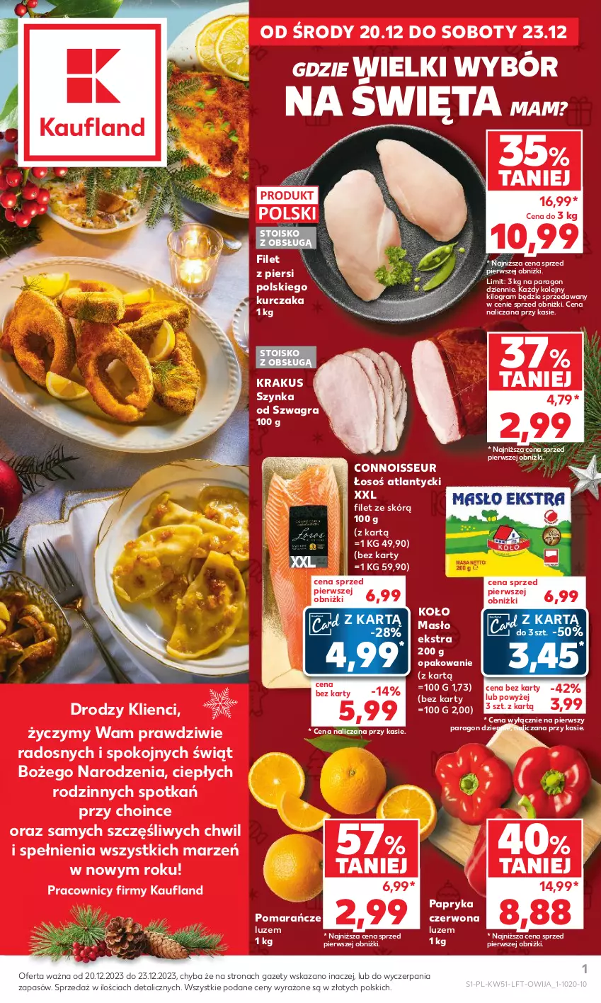 Gazetka promocyjna Kaufland - Gazetka tygodnia - ważna 20.12 do 27.12.2023 - strona 1 - produkty: Gra, Krakus, Kurczak, Masło, Olej, Papryka, Papryka czerwona, Pomarańcze, Szynka