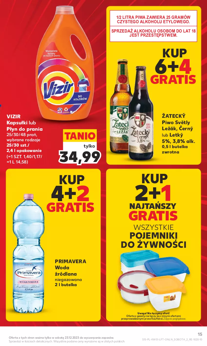 Gazetka promocyjna Kaufland - Gazetka tygodnia - ważna 20.12 do 27.12.2023 - strona 15 - produkty: Gra, LANA, Piwa, Piwo, Płyn do prania, Pojemnik, Prima, Primavera, Vizir, Waga, Woda