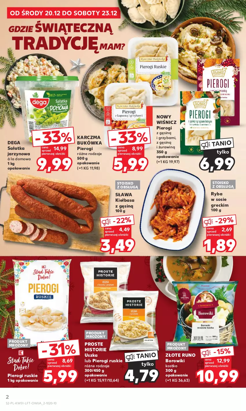 Gazetka promocyjna Kaufland - Gazetka tygodnia - ważna 20.12 do 27.12.2023 - strona 2 - produkty: Borowiki, Dega, Kiełbasa, Pierogi, Ryba, Sałat, Sałatka, Sos