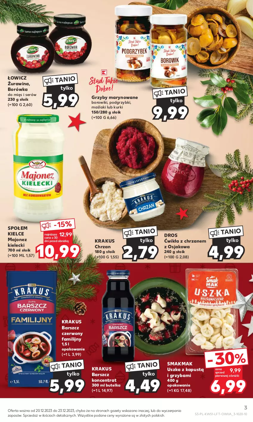 Gazetka promocyjna Kaufland - Gazetka tygodnia - ważna 20.12 do 27.12.2023 - strona 3 - produkty: Borowiki, Borówka, Chrzan, Fa, Grzyby, Grzyby marynowane, Kapustą, Krakus, Majonez, Podgrzybki, Ser