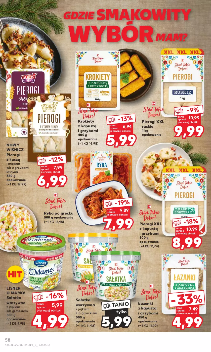 Gazetka promocyjna Kaufland - Gazetka tygodnia - ważna 20.12 do 27.12.2023 - strona 58 - produkty: Kapustą, Krokiety, Lisner, Pierogi, Ryba, Ryba po grecku, Sałat, Sałatka, Sałatka warzywna