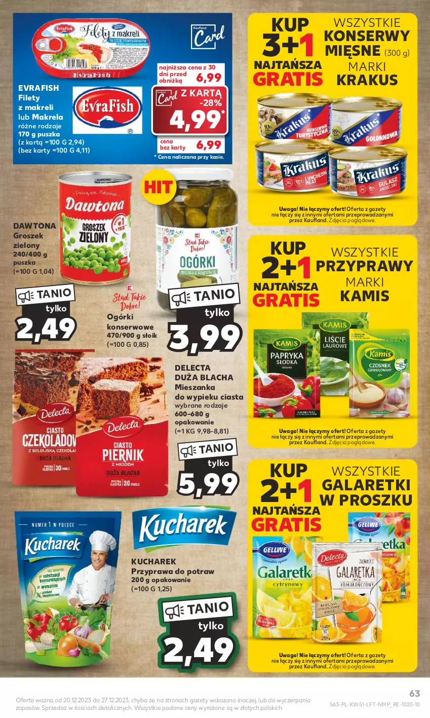 Gazetka promocyjna Kaufland - Gazetka tygodnia - ważna 20.12 do 27.12.2023 - strona 63 - produkty: Dawtona, Delecta, Gala, Galaretki, Gra, Groszek, Kamis, Krakus, Kucharek, Ogórki konserwowe, Przyprawa do potraw, Przyprawy, Ser, Waga