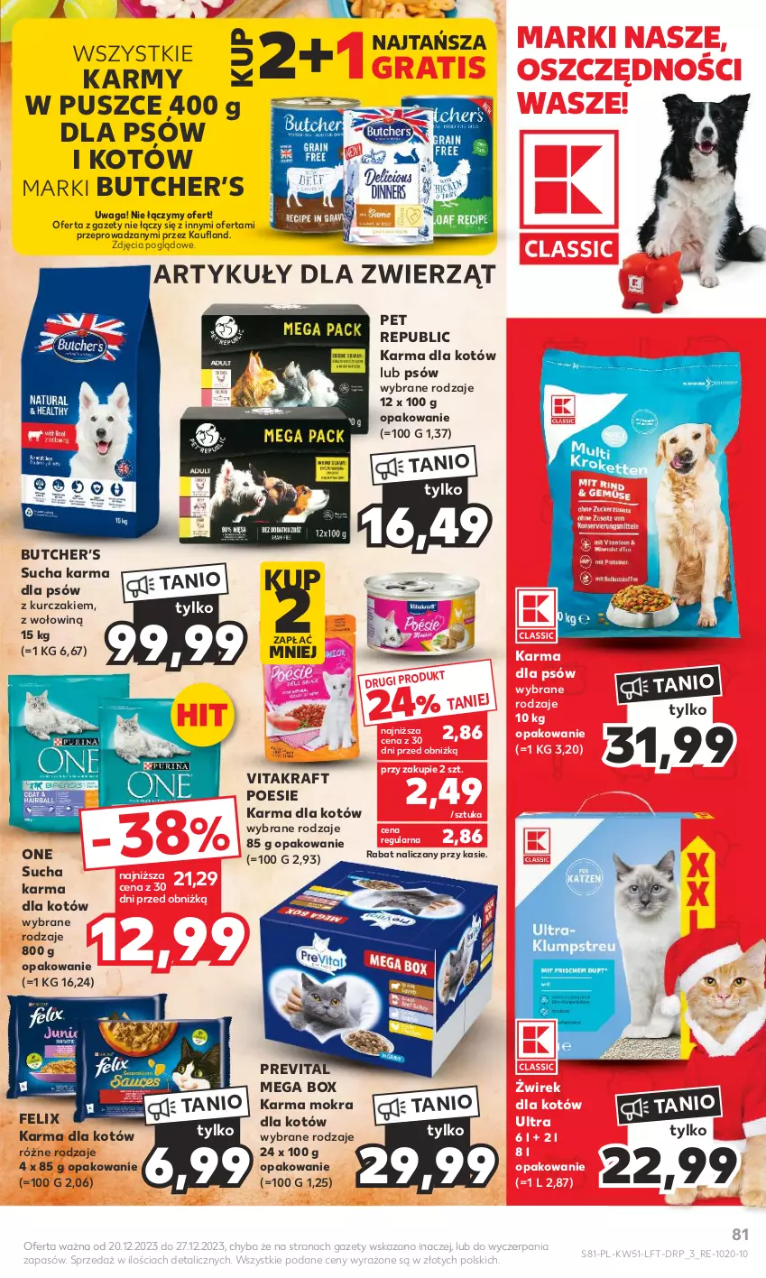 Gazetka promocyjna Kaufland - Gazetka tygodnia - ważna 20.12 do 27.12.2023 - strona 81 - produkty: Felix, Gra, Karma mokra dla kotów, Kurczak, Sucha karma, Vitakraft, Waga